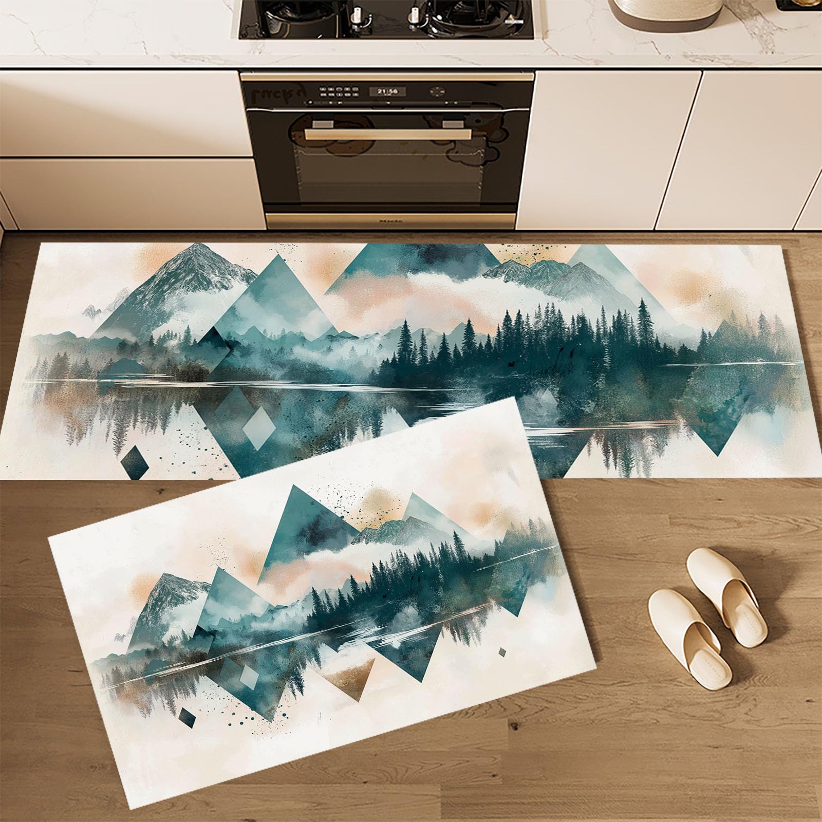 Tapis de cuisine géométrique aquarelle de qualité supérieure pour salle à manger et entrée