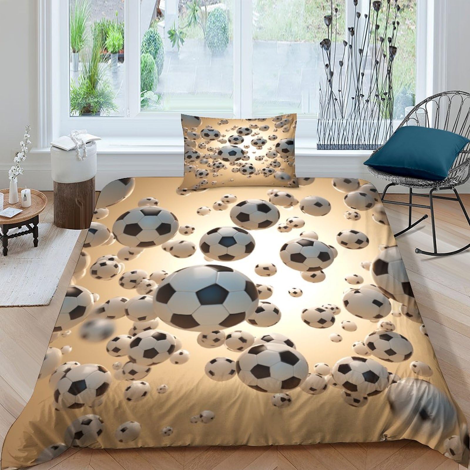 Housse de couette zippée motif football 3D respirante lit simple