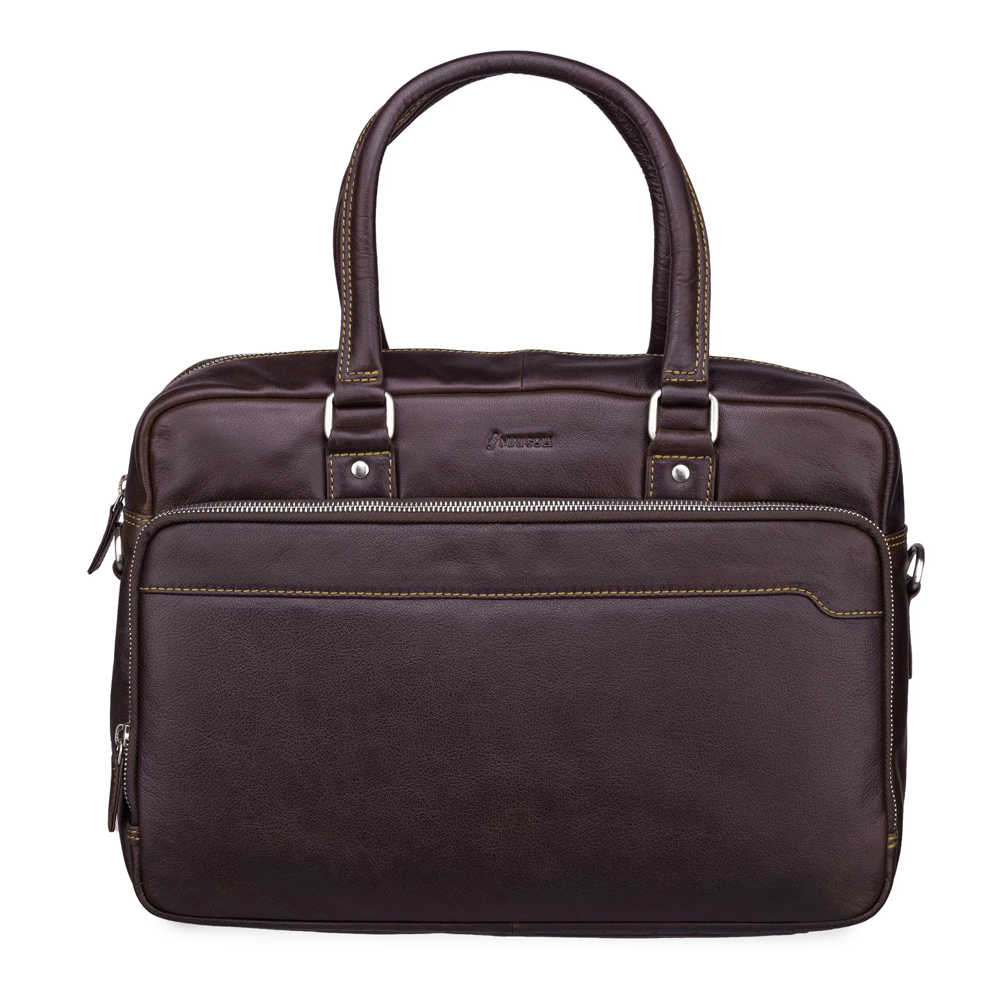 MAI SOLI Genuine Leather Men Office Bag | Formal Business Briefcase Bag | Hand Bag With Padded Compartment for 14 inches laptop | Messenger Bag for Men - Brown (B0CG8XBVFM) Amazon Price History, Amazon Price Tracker