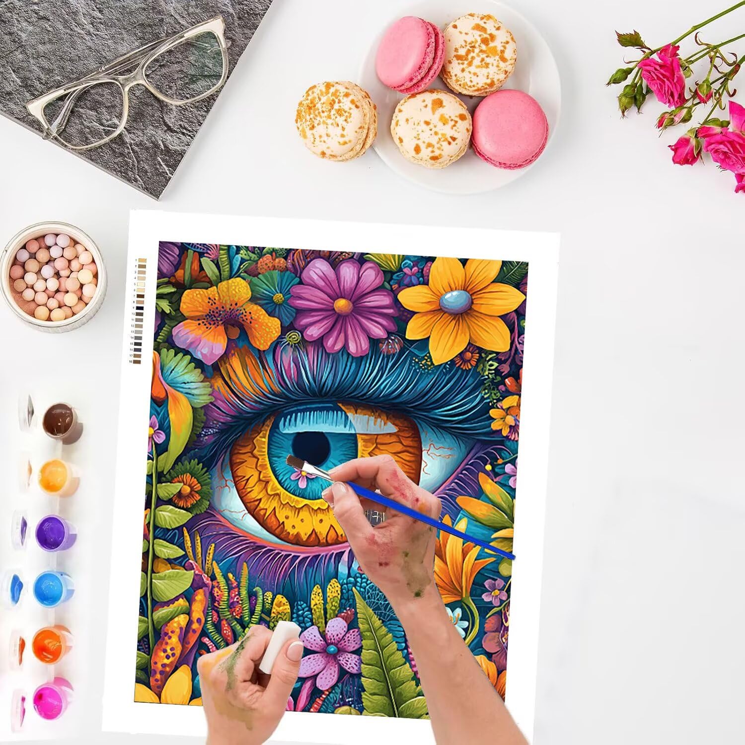 WEISHIWE Occhio floreale Dipingere con i Numeri per Adulti, 70x90cm a-438 | Paint by Numbers Kit con Pennelli e Acrilico Pigmento, Fai da te Olio La Pittura di Numeri Kit, Decora la Casa, senza Cornice