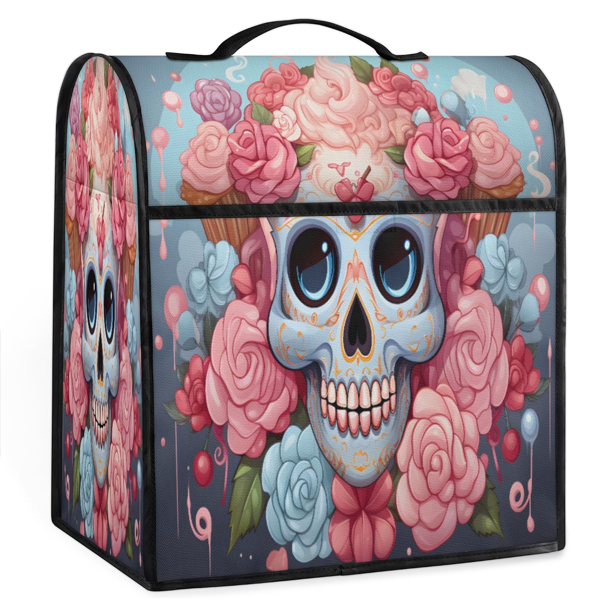 Coffee Maker Cover Cute Sugar Skull Kitchen Appliance Covers Small Appliance Covers Blender Cover Juicer Cover Dust Covers for Kitchen Appliances with Top Handle and Pockets,Washable,C810
