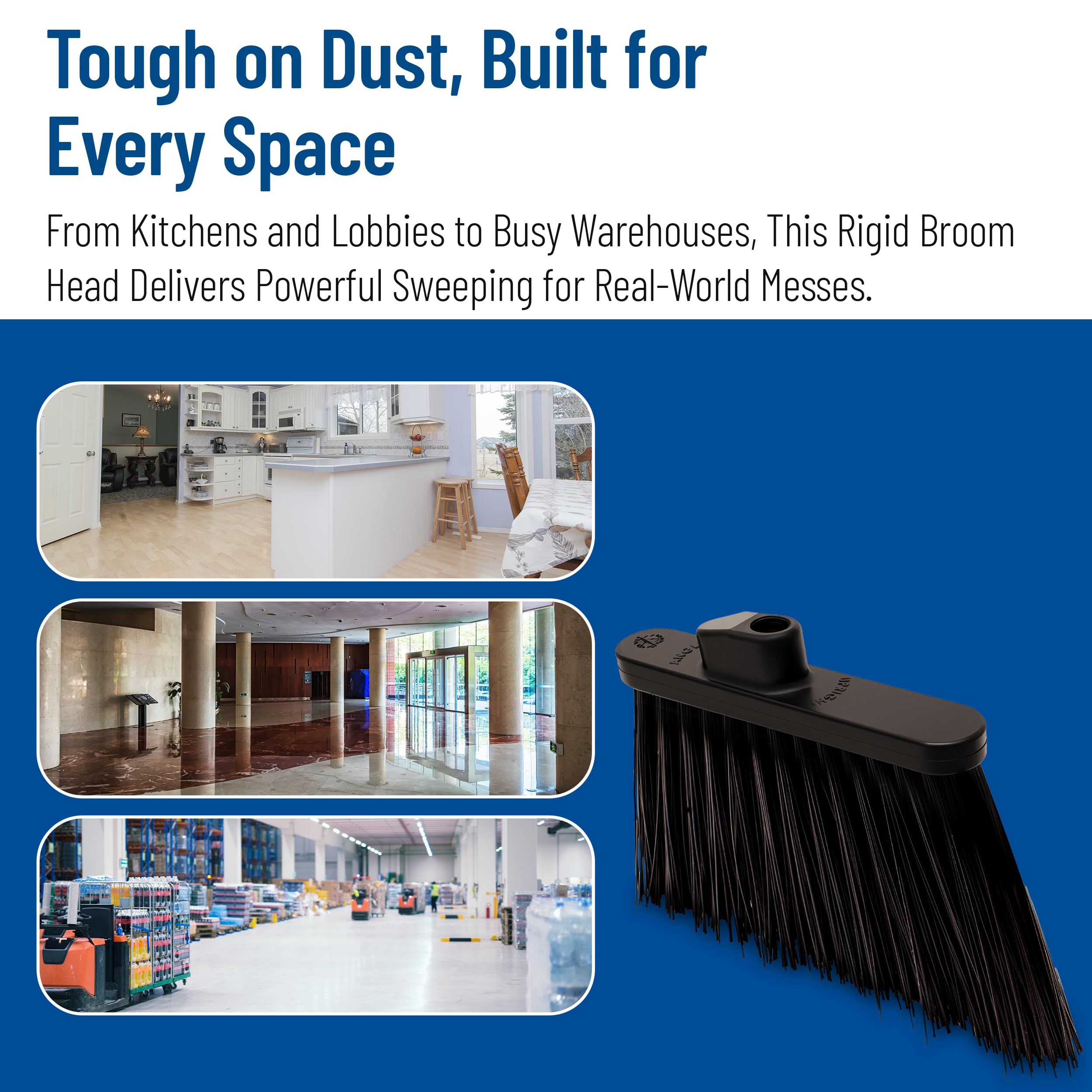 SPARTA Plastic Broom Head, Angled, Un-Flagged for Large Debris Indoor, Outdoor, Home, Restaurant, Lobby, Office, 12 Inches, Black