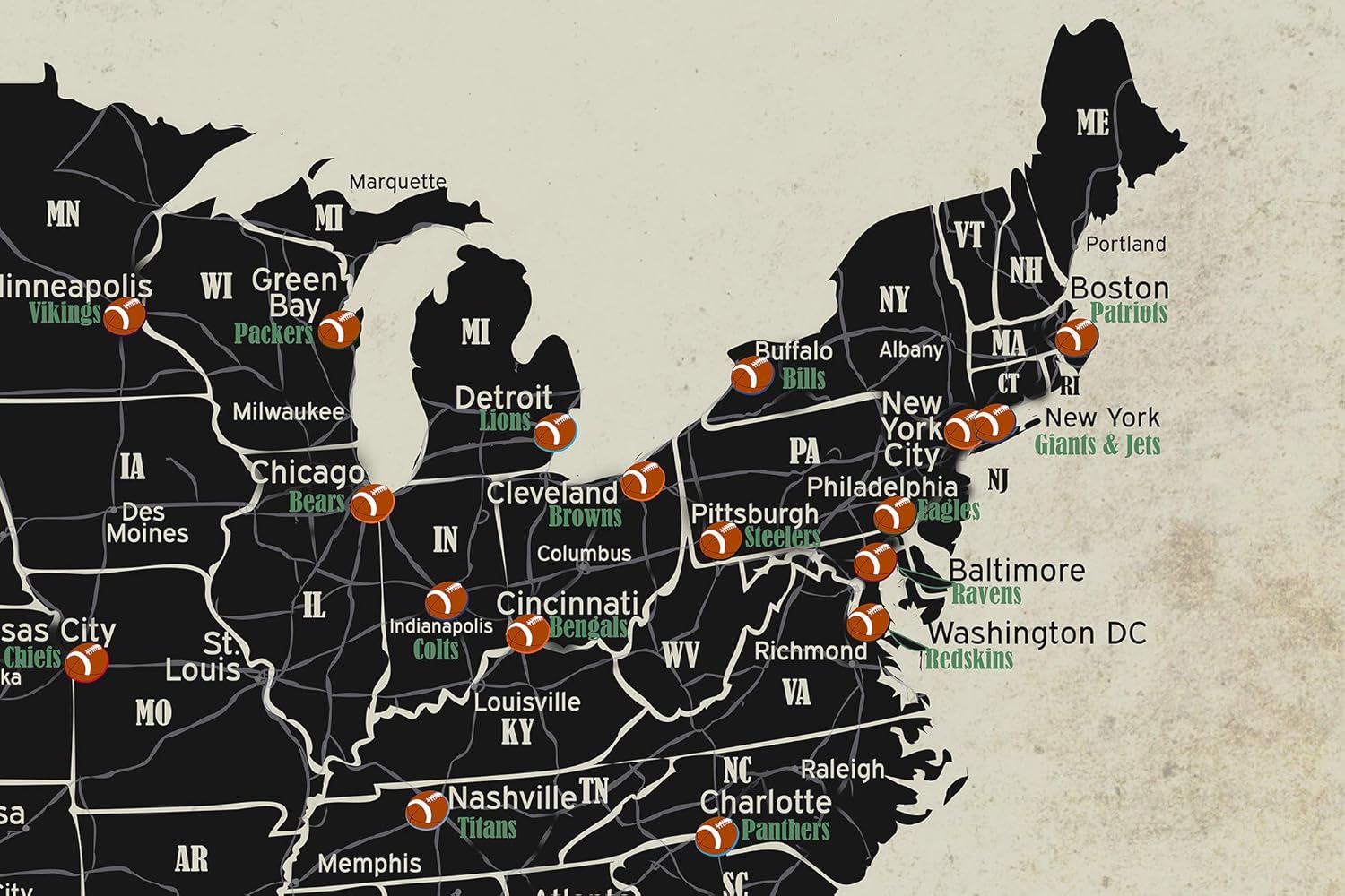 GEOJANGO Football Stadium Map Poster (24Wx16H inches)