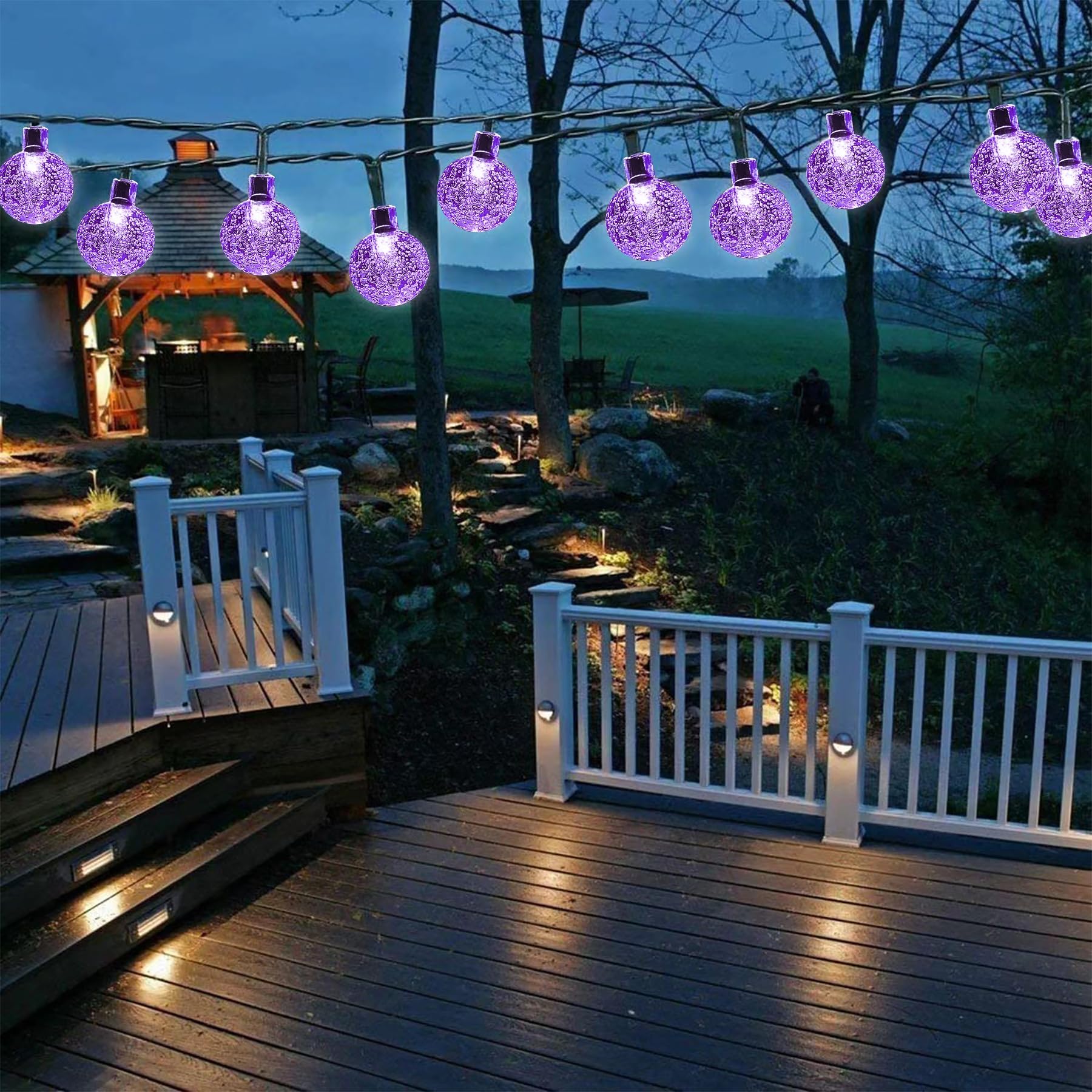 Lezonic Purple Solar String Lights Outdoor Garden Waterproof, 100Led 12M/39Ft Solar Fairy Lights, 8 Mode Outdoor/Indoor Garden Lights For Garden, Party, Home, Tree, Festival Decoration (Purple)