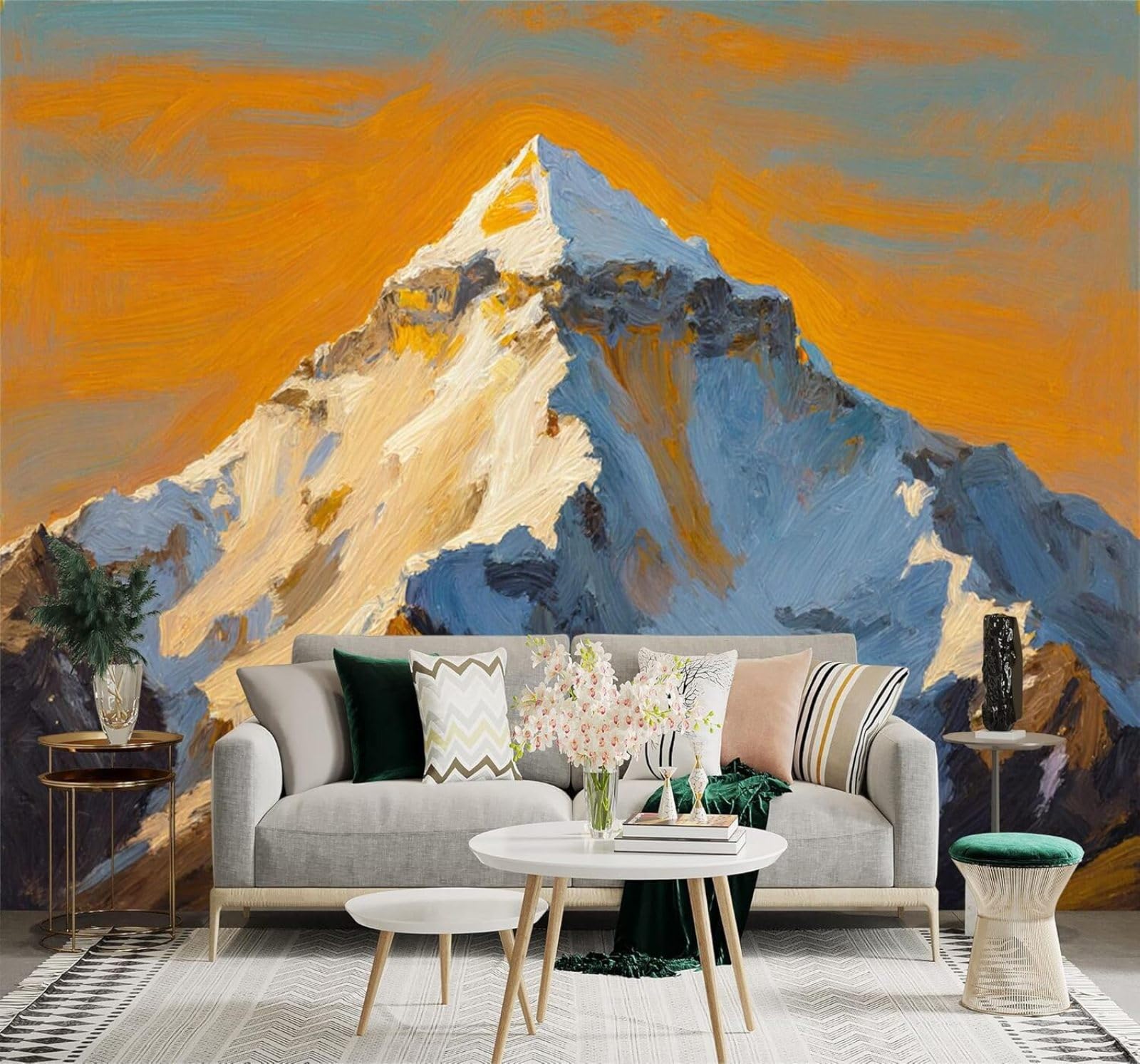 XLMING Snow Capped Mountain Peaks Golden Sunset Sky Abstract Landscape 3D Wallpaper Premium Textured Silk Study Dining Living Room Bedroom Sofa TV Wall Easy Install-400cm×280cm