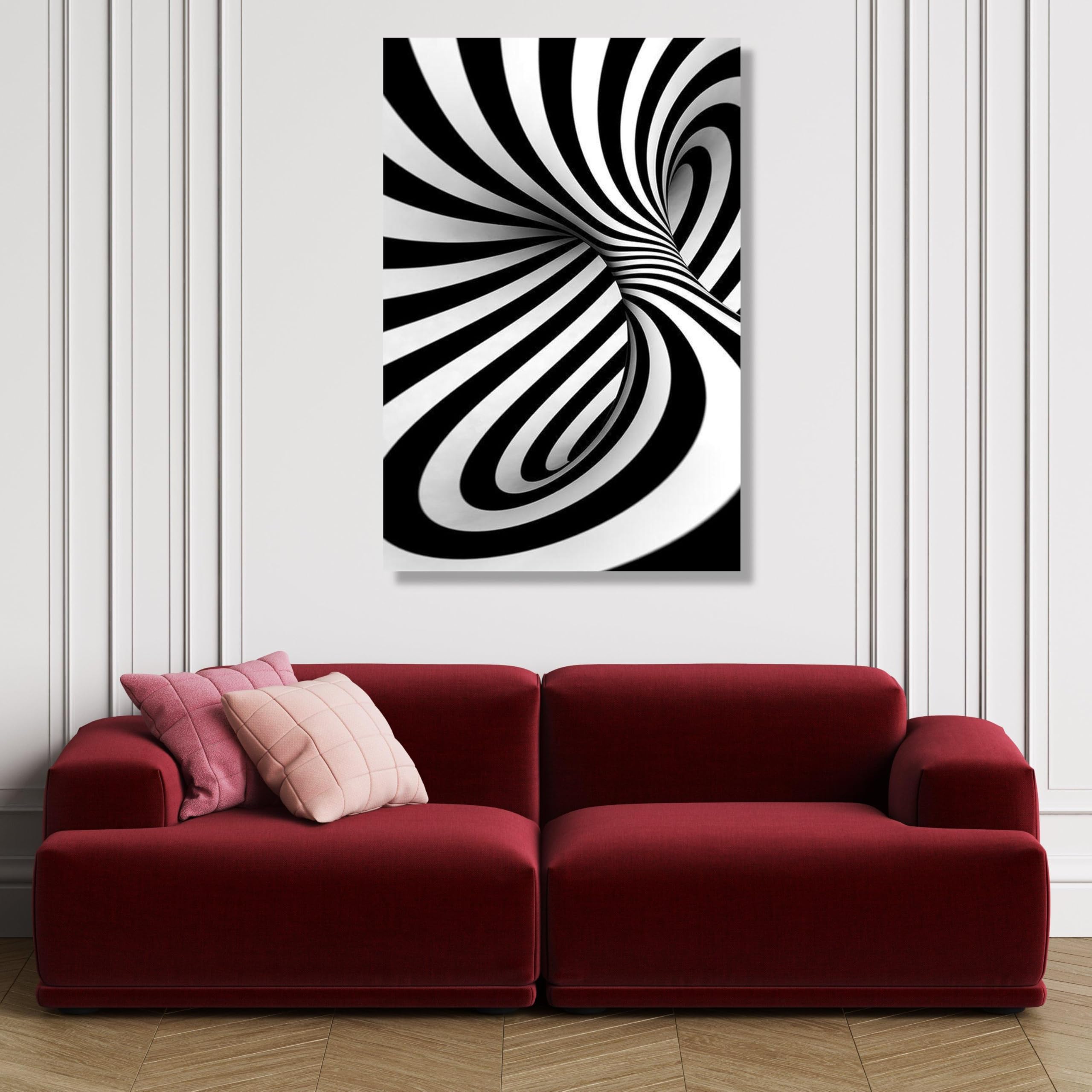XINBAO Czarno-białe złudzenie optyczne płótno dekoracja ścienna 3D paski spiralne dekoracje geometryczne płótno wzór malarstwo efekt wizualny (70 x 100 cm/wewnętrzna rama)