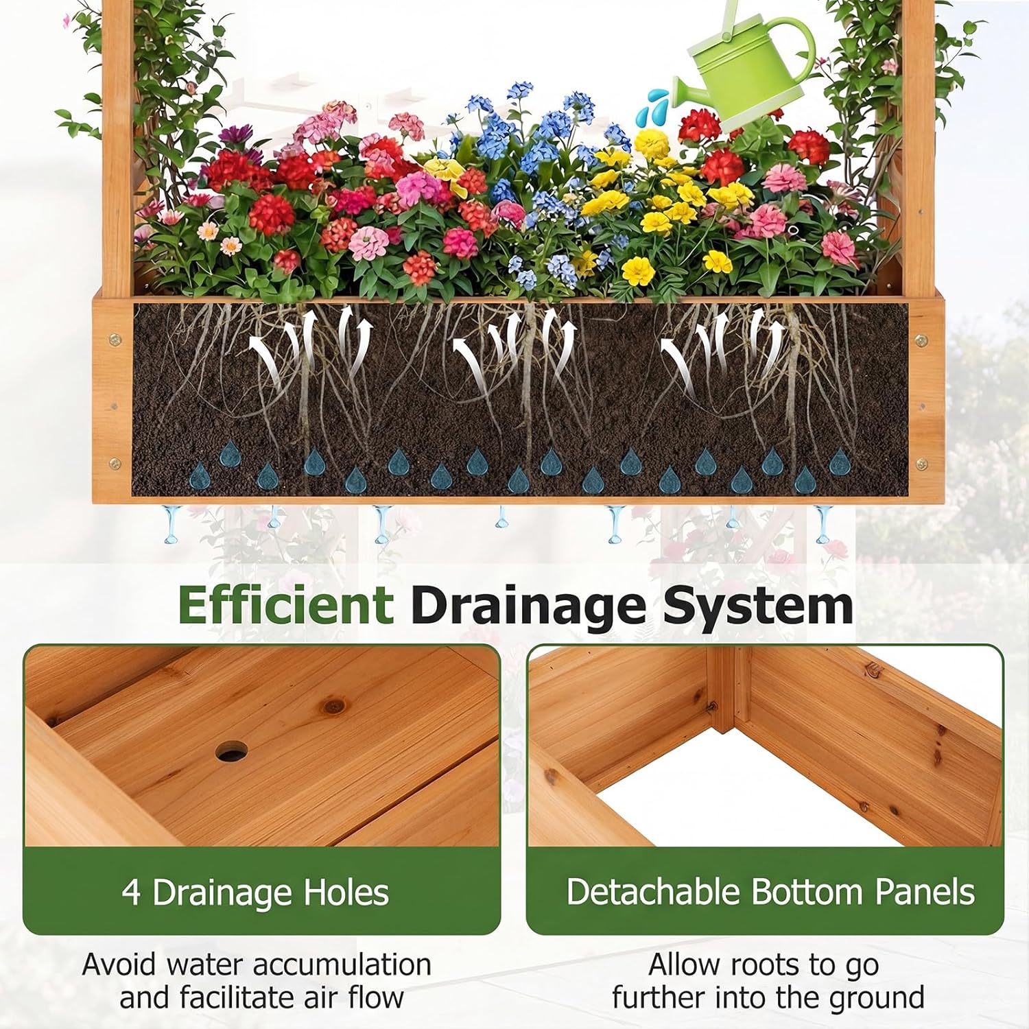 HAPPYGRILL Raised Garden Bed with Trellis & Hanging Roof, 45" Tall Wooden Planter Box with Drainage Holes, Outdoor Wood Elevated Garden Bed for Climbing Plants Vines Vegetables Flowers (Orange,2)