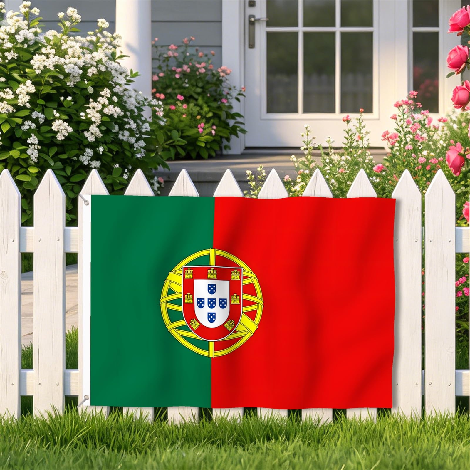 Aoihrraan Bandera Portuguesa 150x250cm Doble Cara Bandera Portuguesa Celebración Al Aire Libre Pancarta Jardín Familiar Porche Fiesta Bandera Decorada Con 2 Anillos Fuertes