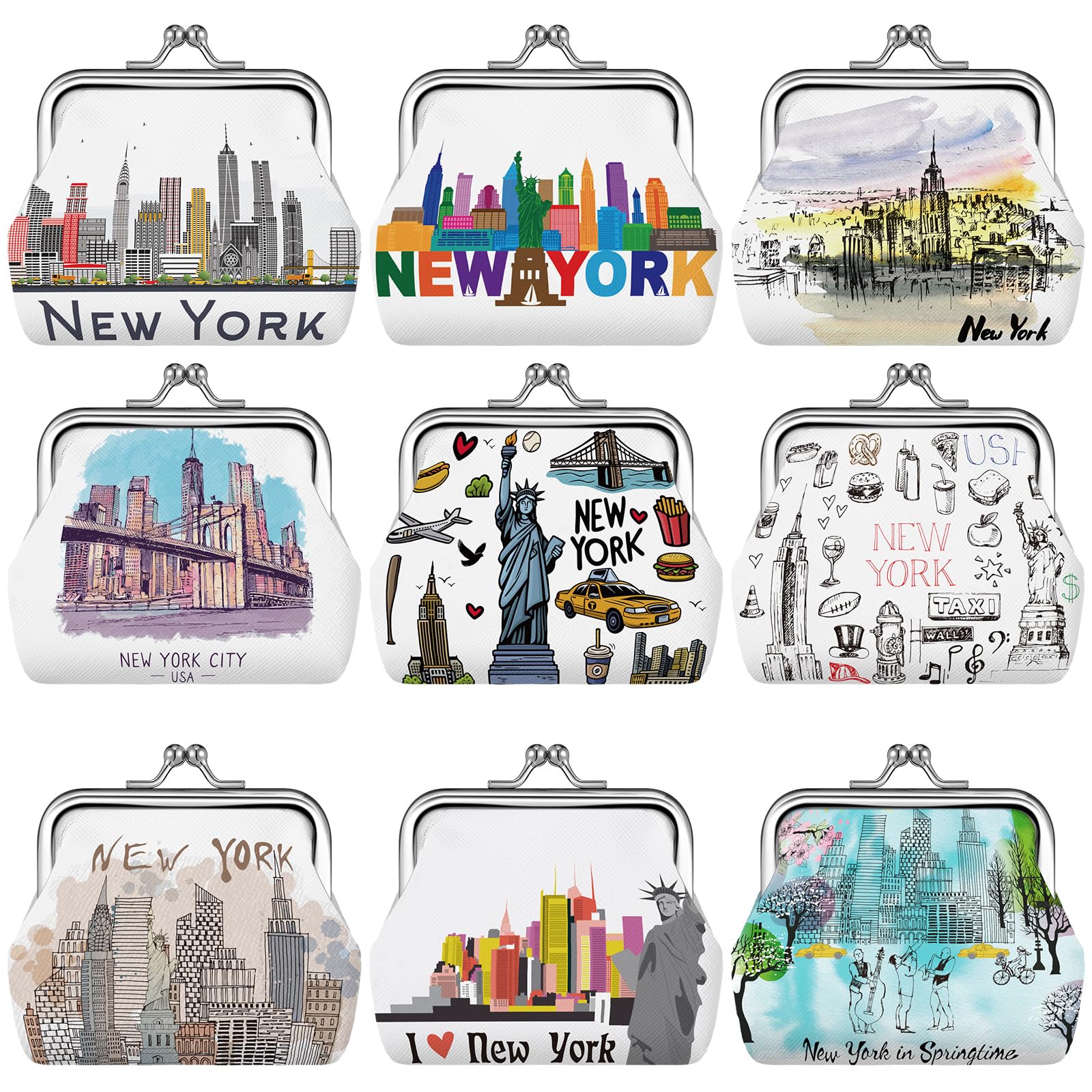 yeyeplum 9 Pcs New York Souvenir Coin Purse for Girls Women Souvenir Change Wallet Gifts City Travel Vintage Kiss Lock Change Purses Bulk for Ladies Women Mother Teacher, multicolored, New York Local-picture-42