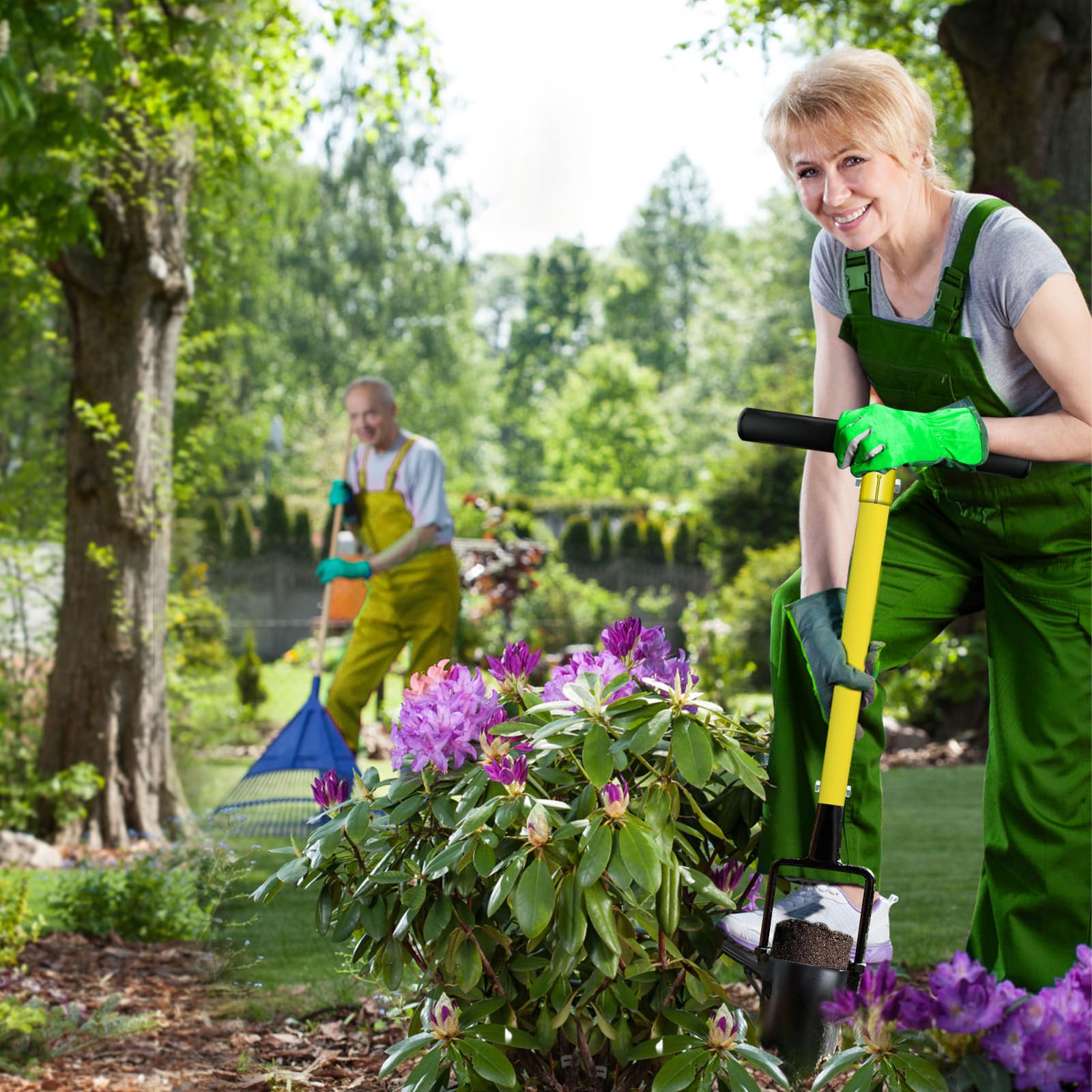 GARDTECH 2 en 1 Griffe de Jardin avec Manche - Planteuse de bulbes, Griffe Amovible avec poignée Confortable, Cultivateur Manuel et planteuse de bulbes en Un