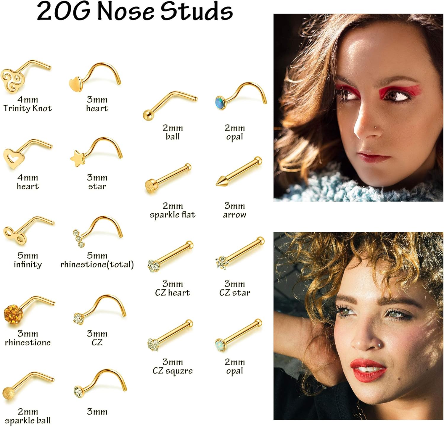 Hypoallergenic 20G Nose Rings and Studs - Cubic Zirconia L Bone Screw Shaped Hoop - Surgical Stainless Steel Labret Piercing Jewelry for Women Men 26-38Pcs - Image 3