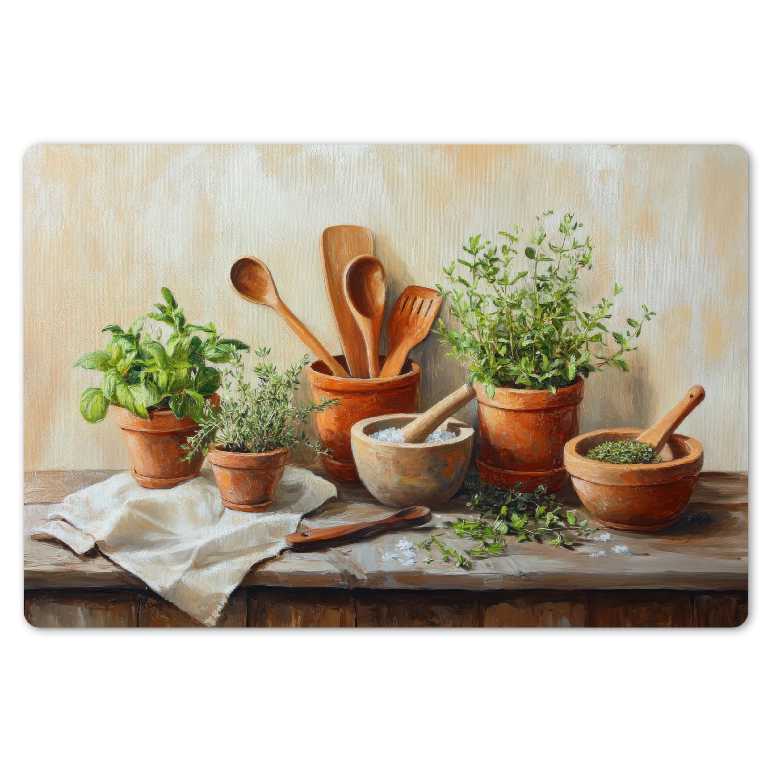 KitchenYeah© Place Mats For Table 18"x12" / 45x30 cm Placemat Set Of 6 Placemats Wipe Clean Kitchen Anti Slip Dinner Dining Mat Dinning Pots - Herbs - Wood