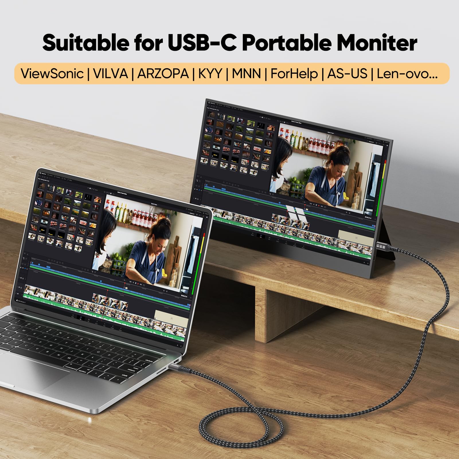 Cavo per monitor USB C extra lungo, 7,6 m, display video 4K a 60 Hz, cavo USBC 3.2 gen 2, ricarica rapida 100 W/trasferimento dati da 20 Gbps da USB-C a tipo C per monitor MacBook Dock Hub SSD esterno