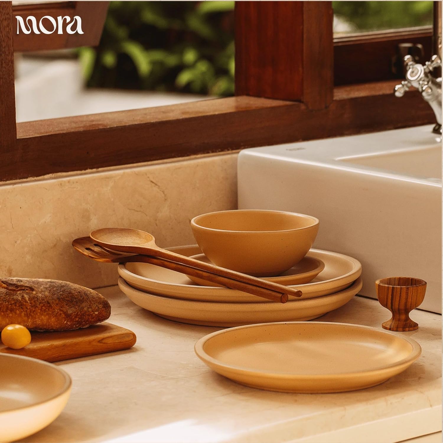 MORA Small Plates Set of 4, 6.5 inch Ceramic Pottery Dessert Plates - Microwave, Oven and Dishwasher Safe - Merrigold