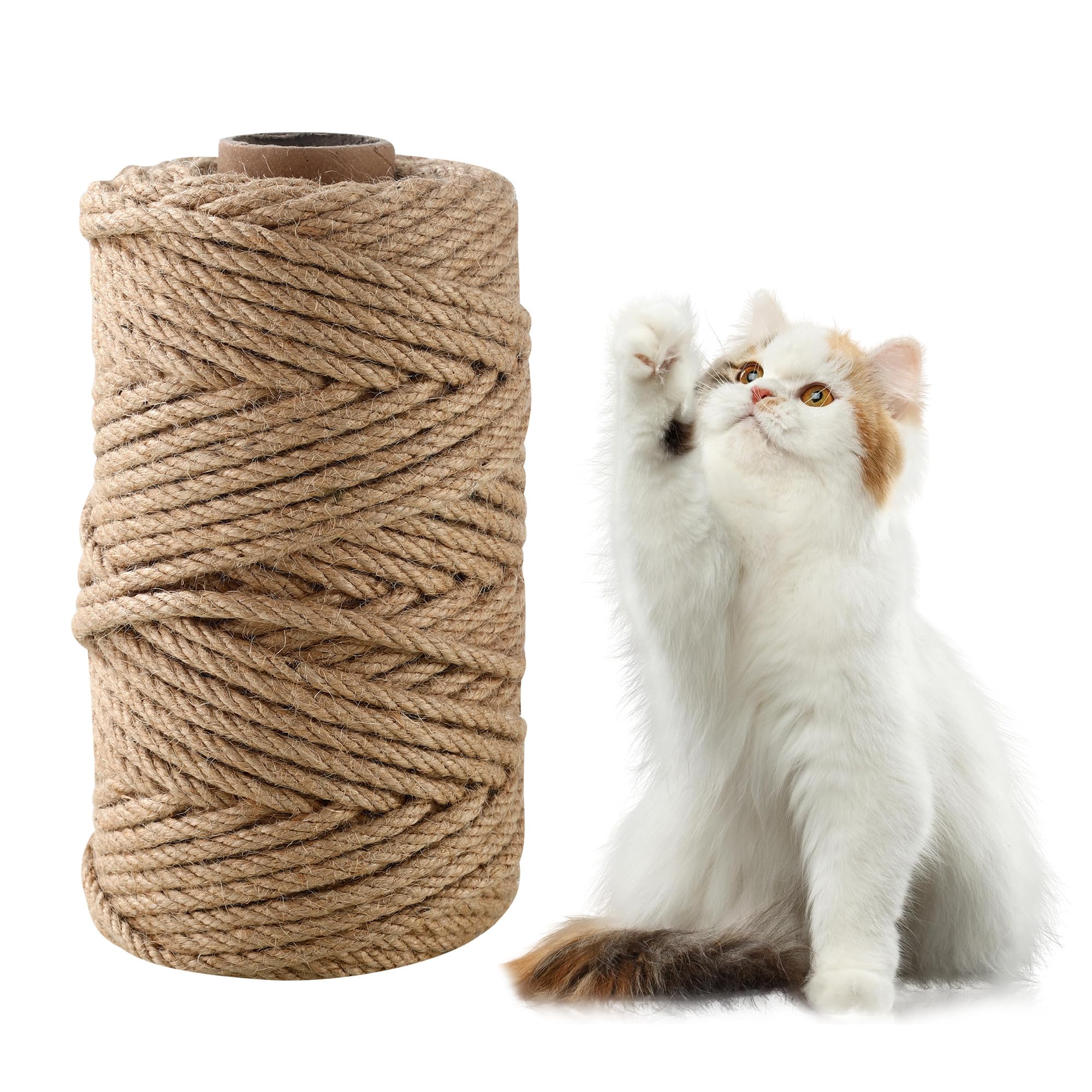 Corda Canapa 6mm x 60m, Corda Tiragraffi Per Gatti，Ricambi Tiragraffi Per Gatti，Sisal Naturale，Per riparare e sostituire i tiragraffi, per la casa,DIY,giardinaggio e l'artigianato