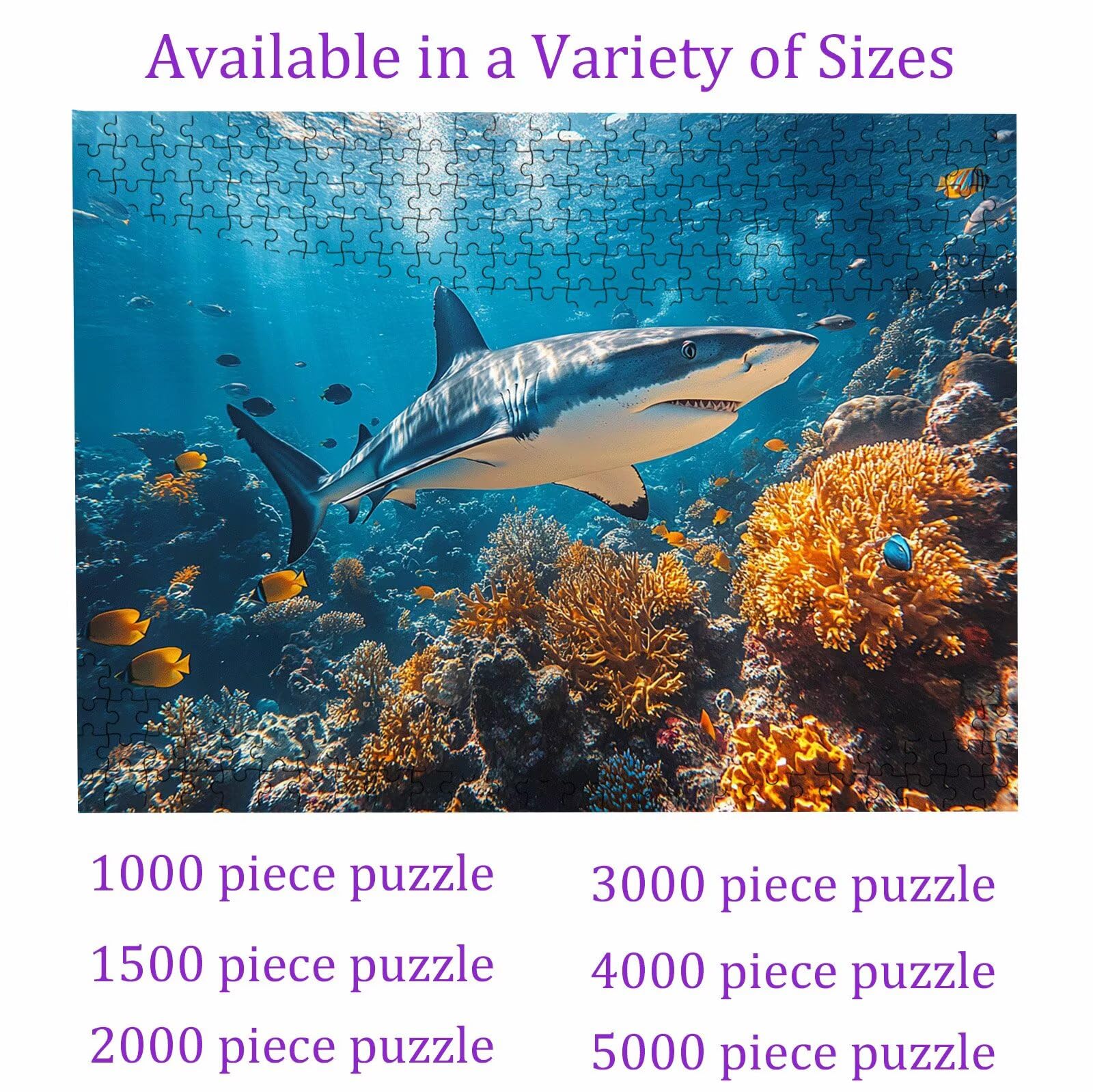 Puzzle 1000 elementów, puzzle 1000 elementów dla dorosłych, trudne puzzle, aktywność antystresowa i relaks, druk w wysokiej rozdzielczości, drewniane puzzle rekina koralowego z wykwintnym pudełkiem do