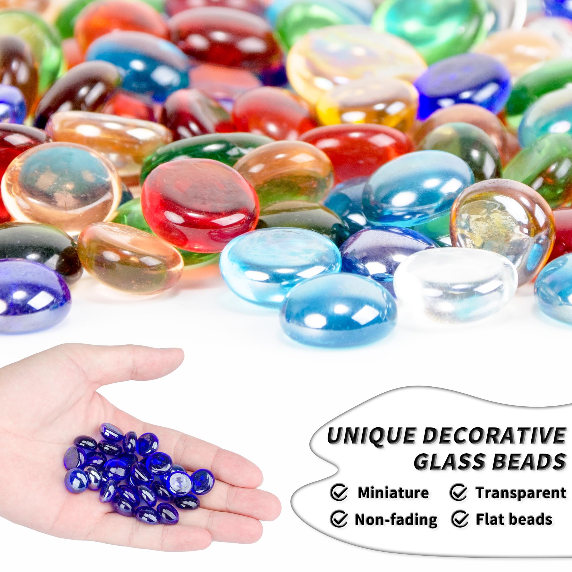 1 LB Blue Flat Glass Beads, 160-180PCS Small Glass Marbles - Image 3
