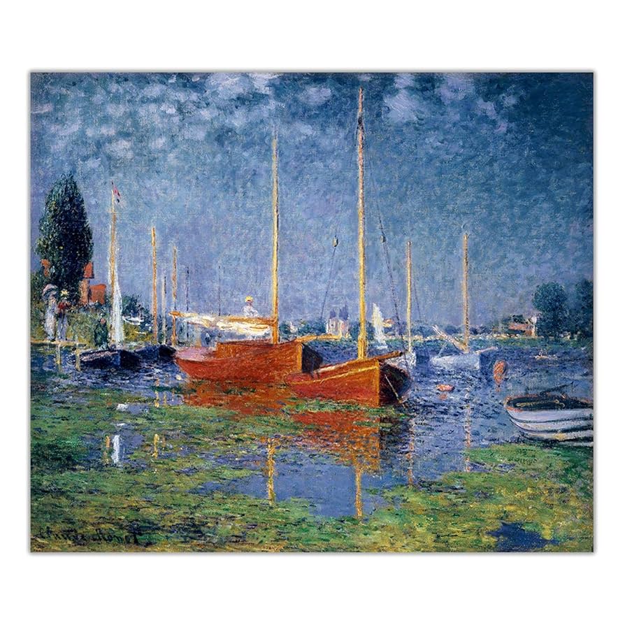 印刷画　クロード・モネ (カンヴァス 赤い船 アルジャントゥイユ) 絵画 印刷画 クロード・モネ (カンヴァス 赤い船 アルジャントゥイユ