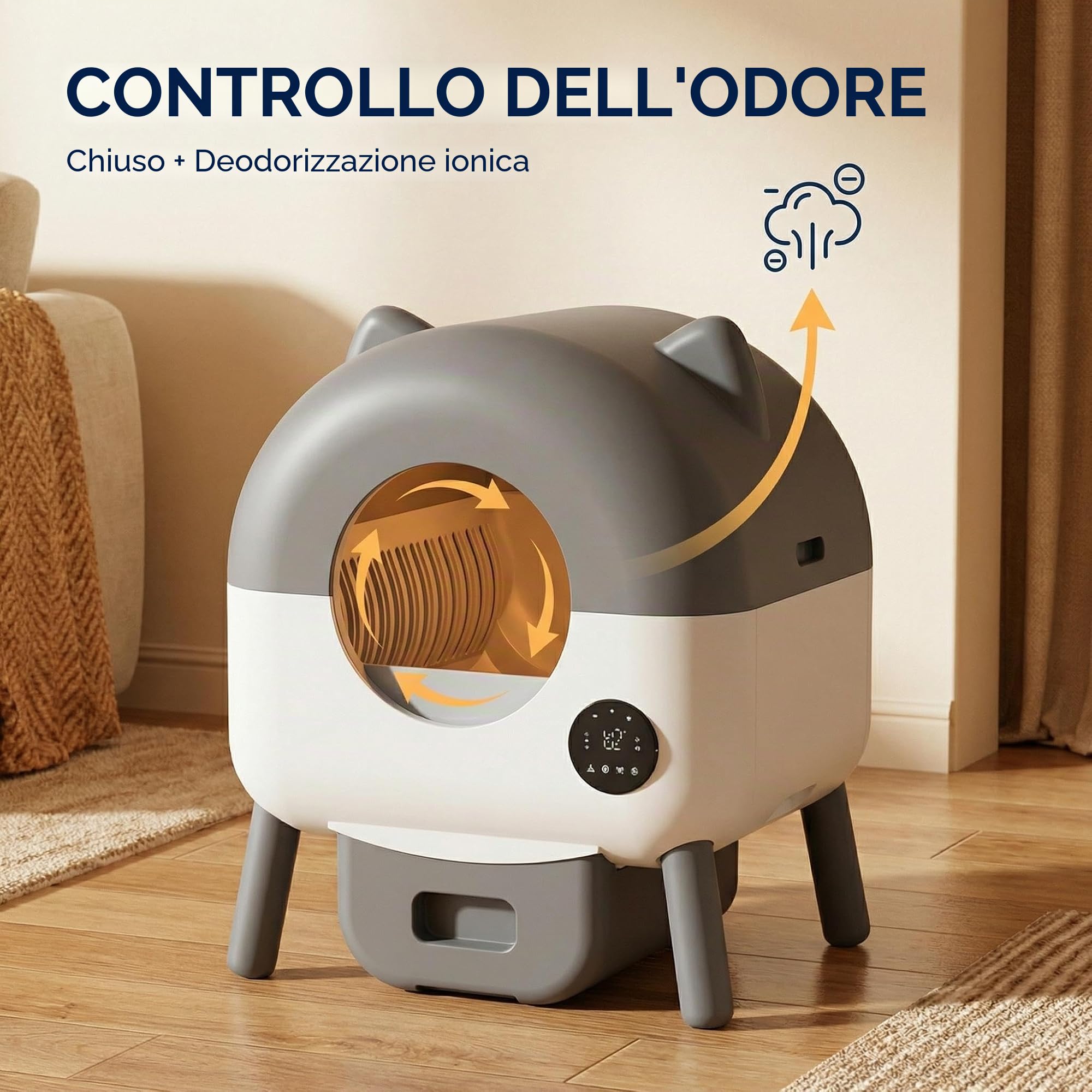 Garvee Lettiera Gatto Autopulente da 76L, Toilette per Gatti XXL, con Sensori Intelligenti di Sicurezza, Controllo App, Anti-odore, Illuminazione LED Notturna, Ideale per Più Gatti