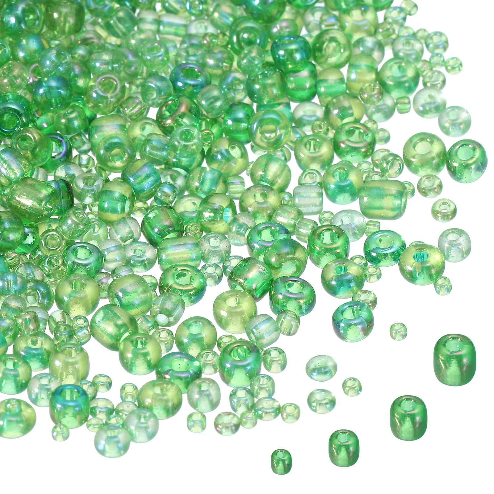 sourcing map 5888pcs Iridescent Glass Seed Beads 1.5/2/3/4mm Acrylic Round Bugle Beads for DIY Jewelry Craft Plants Making Fabric Felt Ornaments, Grass Green