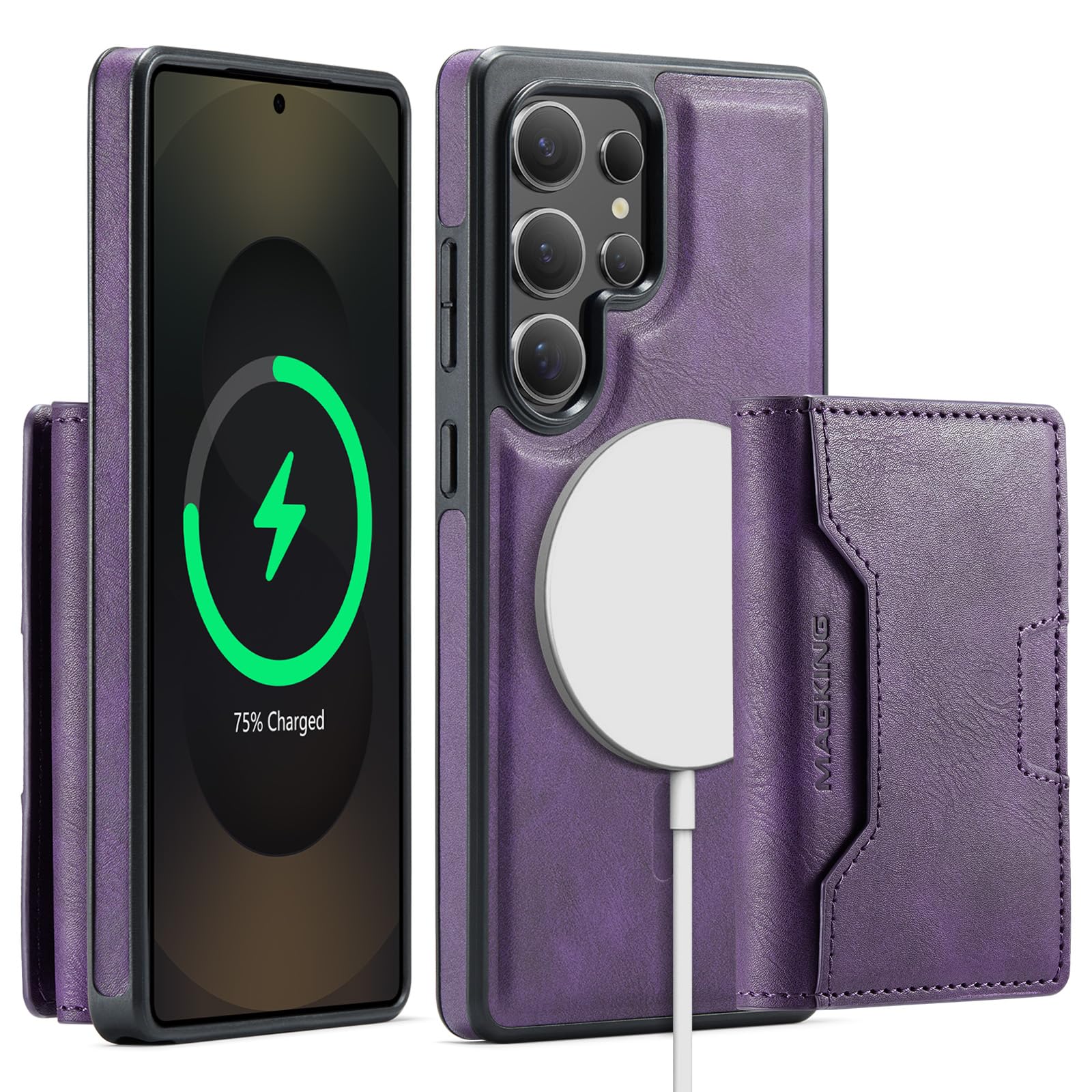 Étui portefeuille iPhone 15 Pro en cuir violet avec coque magnétique amovible - 8