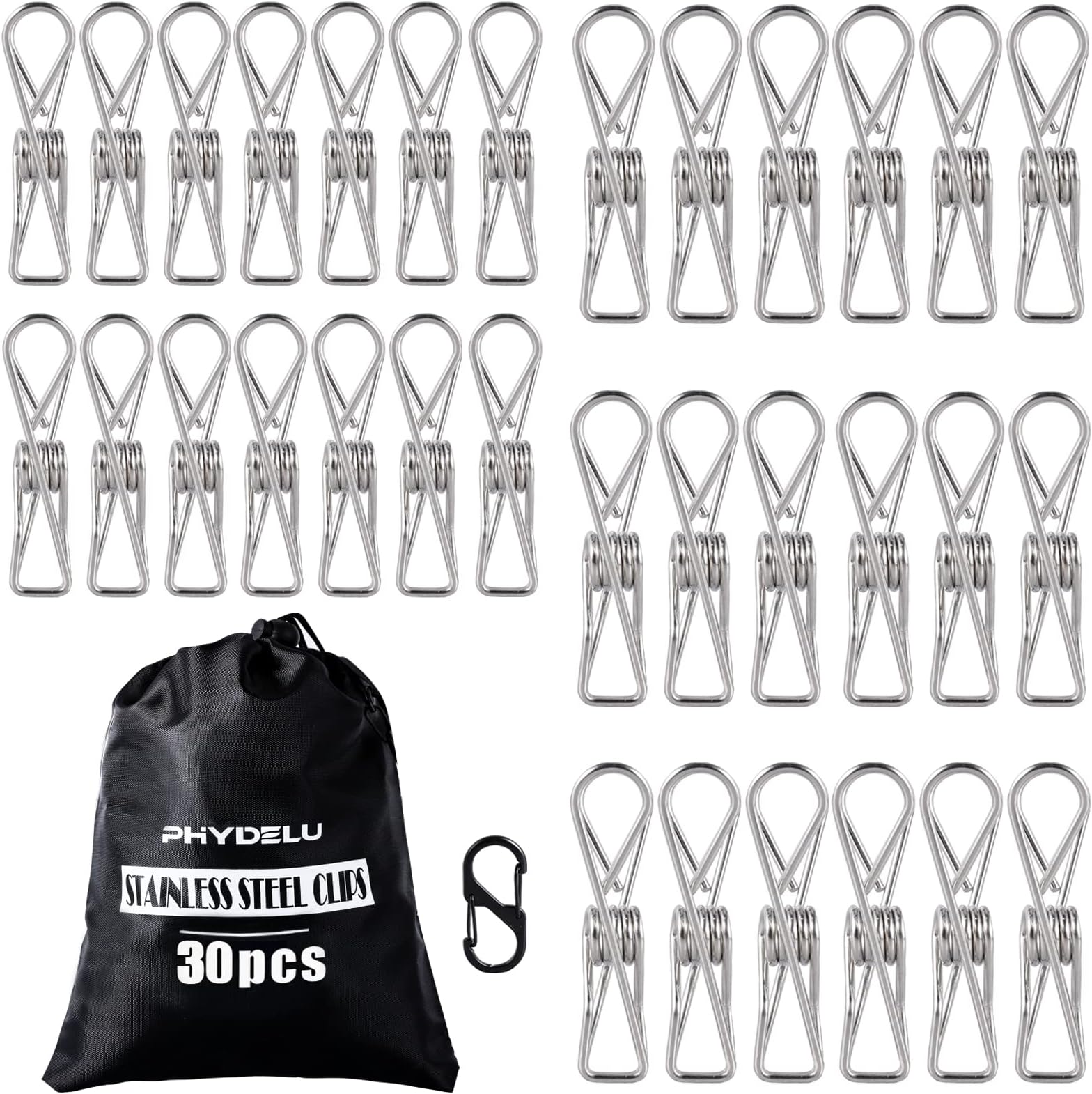 (30PCS) Stainless Steel Laundry Clothes Pins Heavy Duty Outdoor, Clothespins for Hanging, Metal Clips, Metal Clothes pins, Snack Bag Chip Clips for Food Packages, Close pins