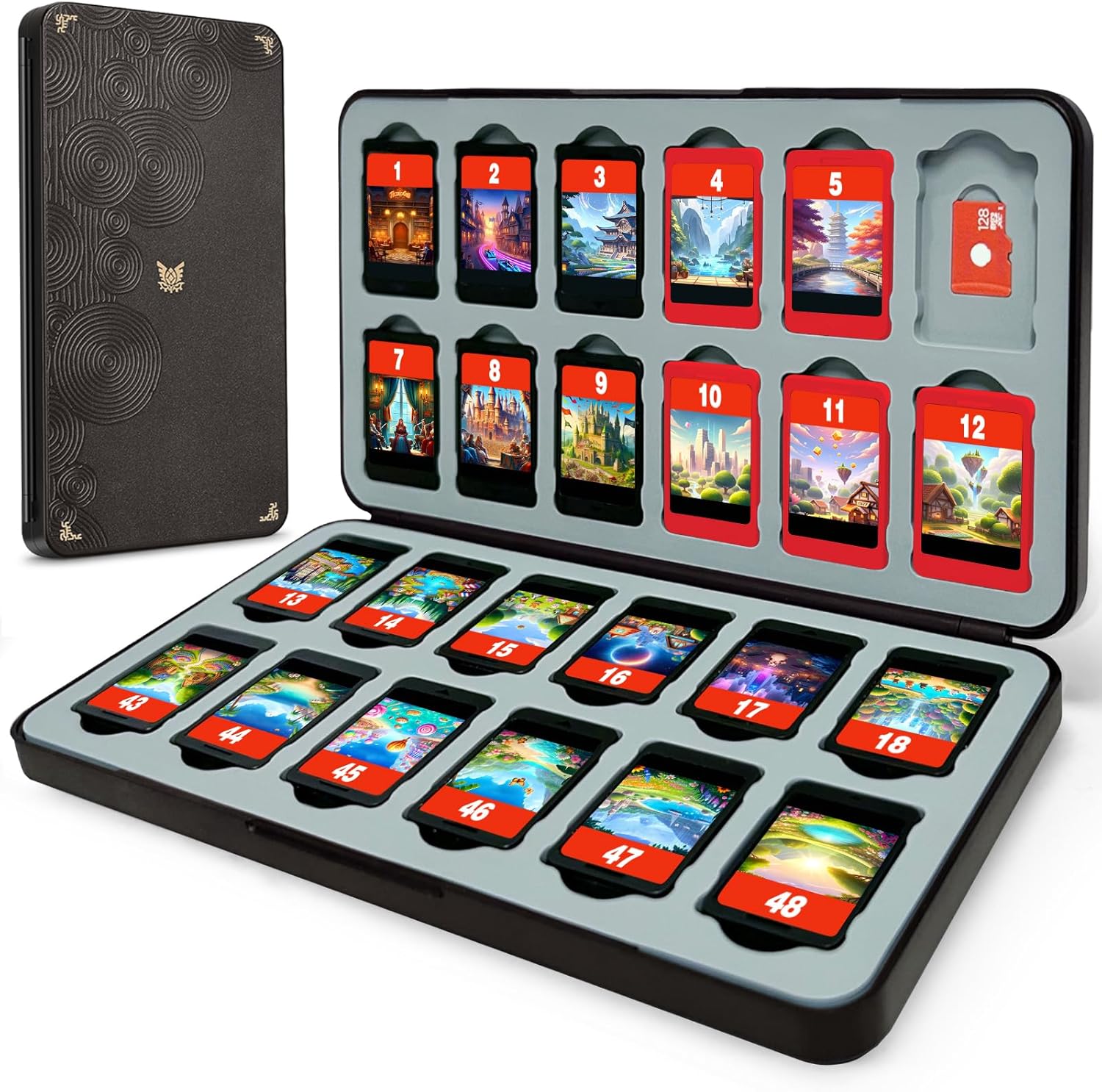 FUNLAB Switch Game Case Compatible with Nintendo Switch 2 Games & Micro SD Cards, Switch Game Holder Cartridge Case with 24 Game Card Storage - Brown Black