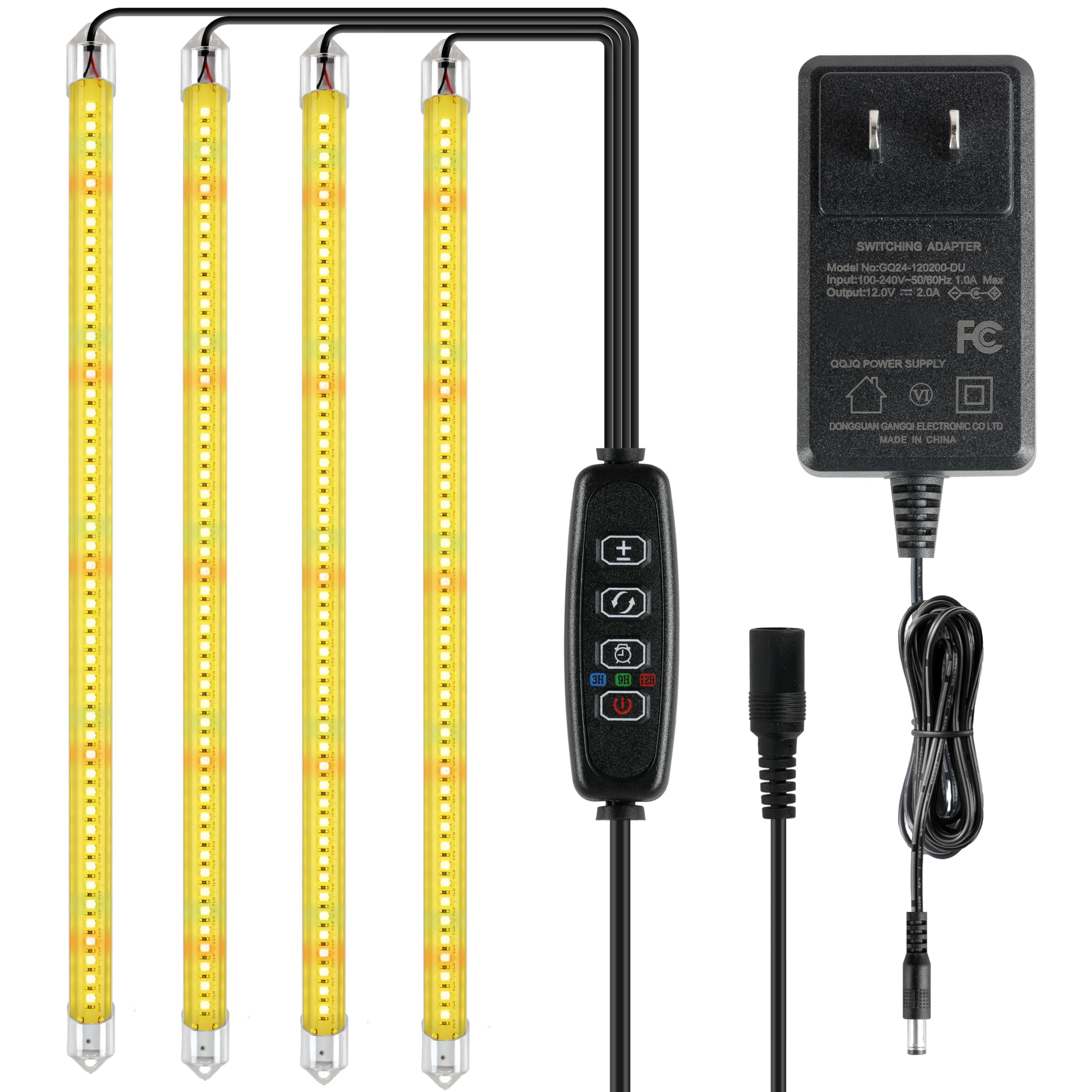 iPower 60W Full Spectrum LED Plant Grow Light Strips for Indoor Plants with Auto ON/Off 3/9/12H Timer, 10 Dimmable Levels 48 LEDs Per Tude, for Hydroponics Succulent, 4 Tubes, Yellow