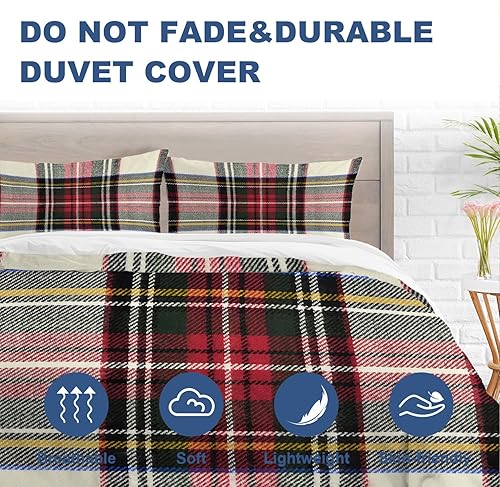 Miniatura 2 de Batmerry Juego de edredón de 3 piezas de tartán escocés, tamaño King, suave, esponjoso, cuadrado, lana verde, estampado de poliéster, para todas las