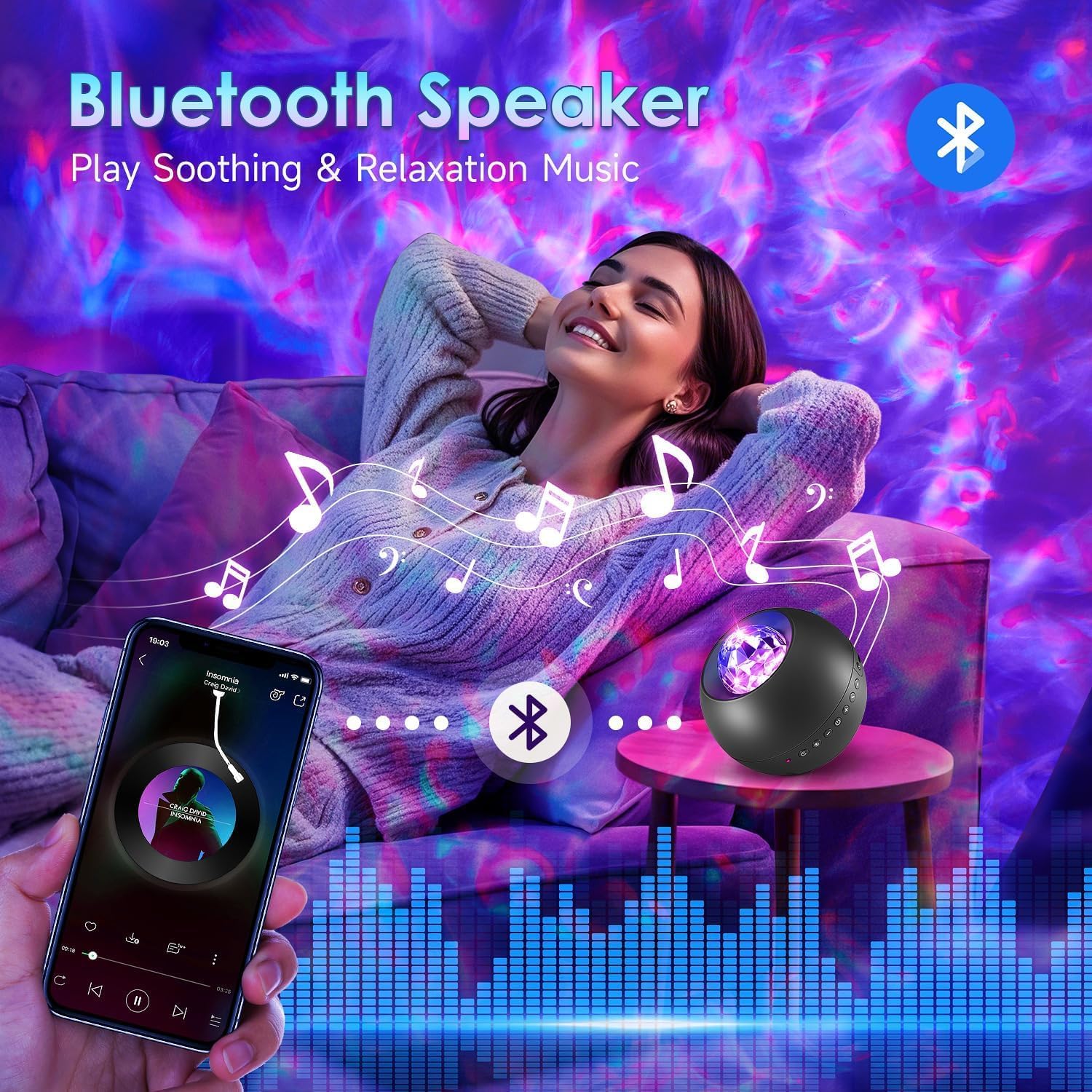 One Fire Proiettore Stelle Soffitto, 10 Colori 20 Modalità Proiettore Bambini Proiettore Soffitto, 15 Rumore Bianco + Bluetooth Luce Notturna Lampada Camera da Letto, Creative Lighting Idee Regalo