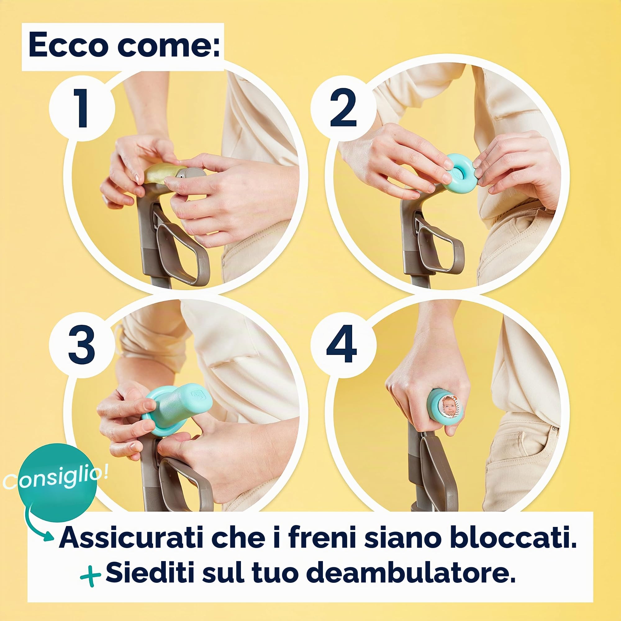 myRollerSleeve - Copertura per Manubrio Deambulatore Rollator con Ammortizzatori in Gel, Previeni il Dolore alle Mani e ai Polsi, con Morbido Cuscino in Gel, Adatta per Rollator e Sedia a Rotelle