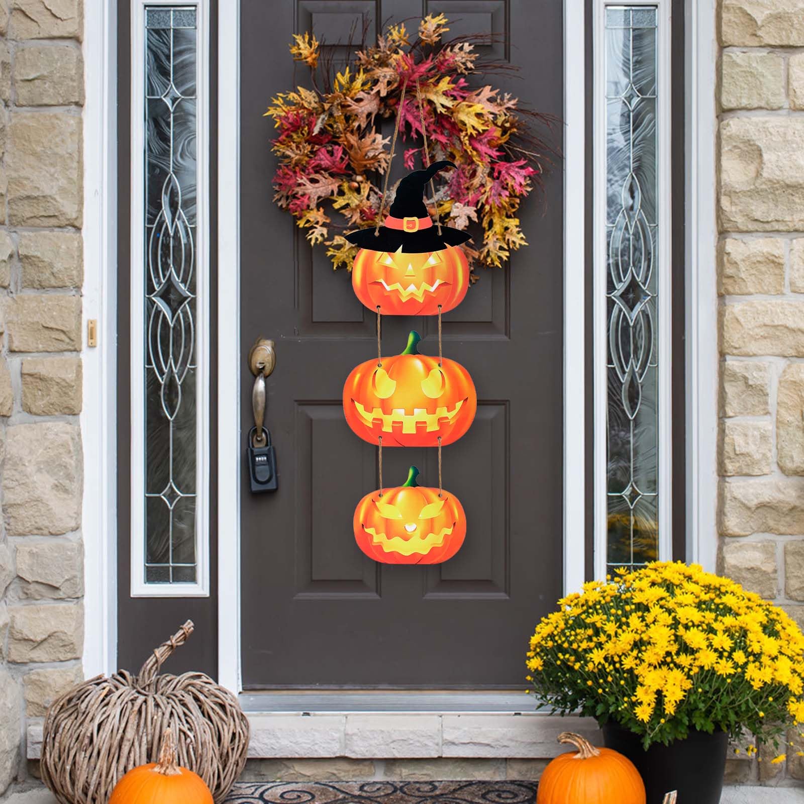 Halloween Türdeko Aus Holz - Kürbis & Maus Design, Perfekt Für Haustür & Wand