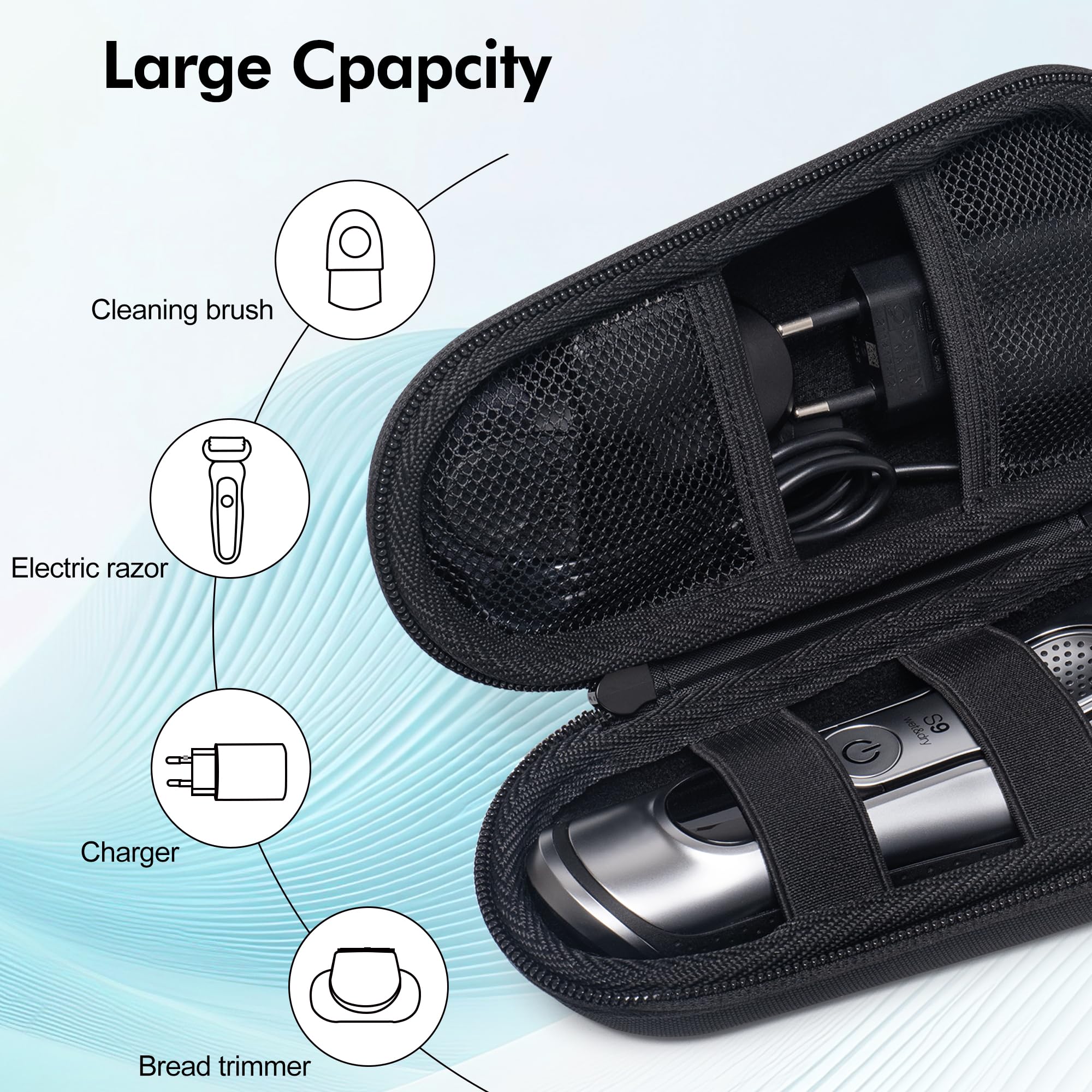 Custodia da Viaggio per Rasoio Elettrico Braun Serie 3, Serie 5, Serie 6, Serie 7, Serie 8, Serie 9, Nero