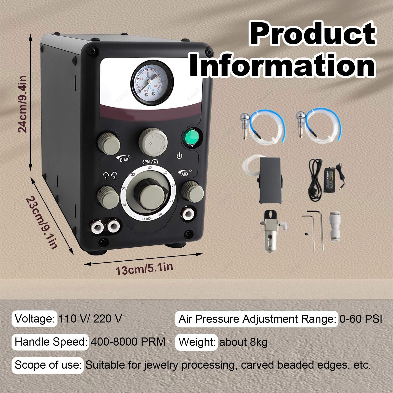 Máquina de Grabado Neumática para Metal y Joyería, Velocidad Ajustable 400-8000 RPM, Doble Cabeza, Ideal para Proyectos Personalizados