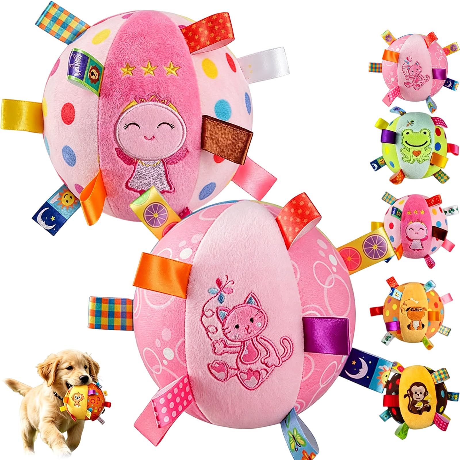 Jmwub Colorful Squeaky Hanging Dog Training Toy, 6-Inch Door Hanging Dog Toy, Soft Stuffed Ball with Cotton Material and Built-In Bell for Puppy Small and Medium Dogs Playing Pet Toy (2PC-E) — image 1
