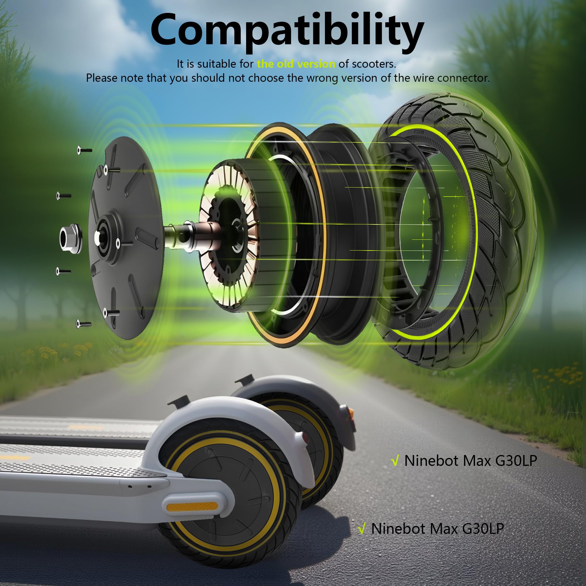 Motor de cubo de 10 pulgadas con neumático sólido 500 W Drive Power Wheels Kit Tubeless tipo adecuado para Segway Ninebot Max G30P G30LP Scooter eléctrico 10x2.5, accesorios delanteros o 4