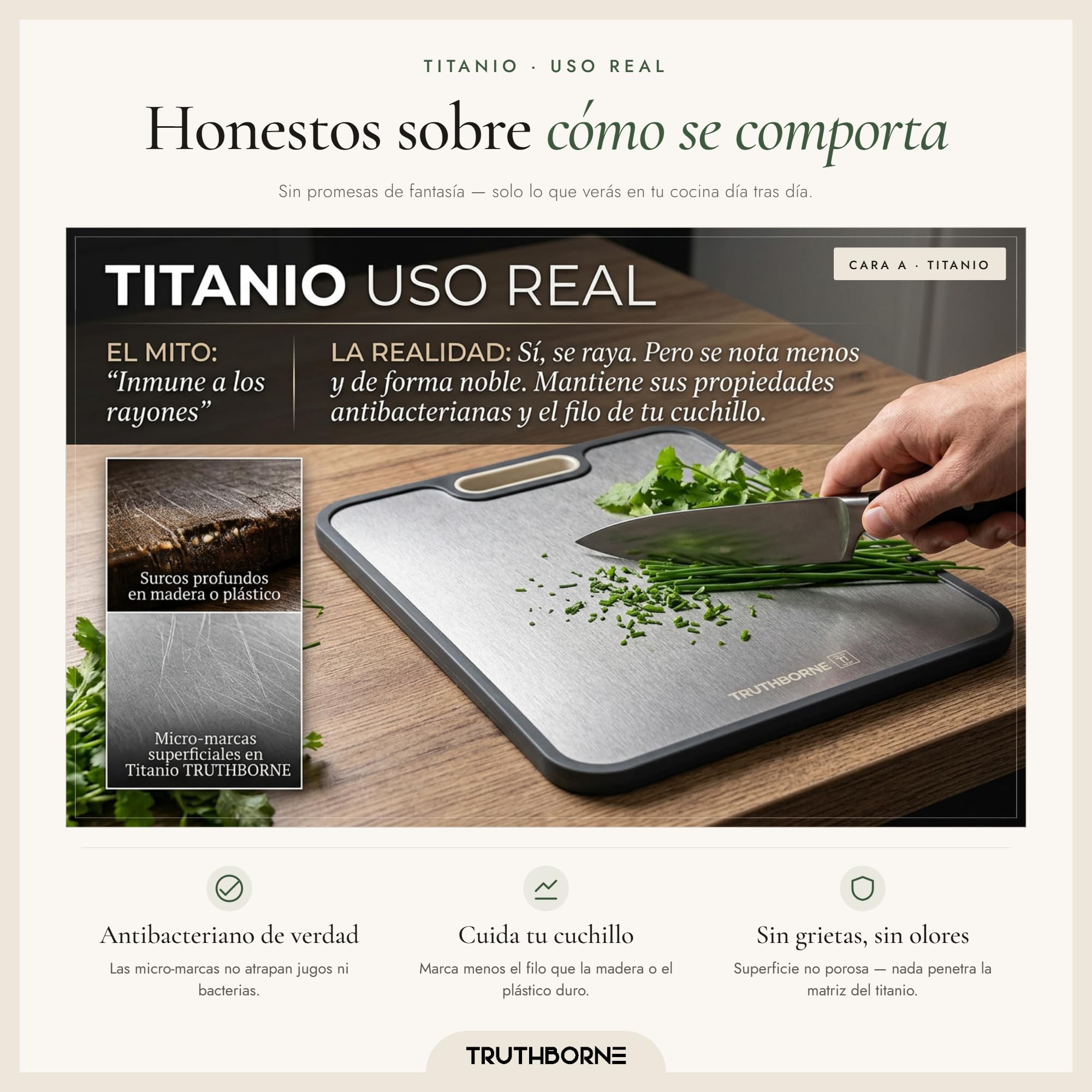 Tabla de Cortar Titanio 100% Puro Grado Alimentario – Doble Cara: Titanio + Fibra Natural 38,5×26,5 cm – Antibacteriana, Antideslizante, Sin Olores ni BPA – Tabla Cortar Cocina Premium