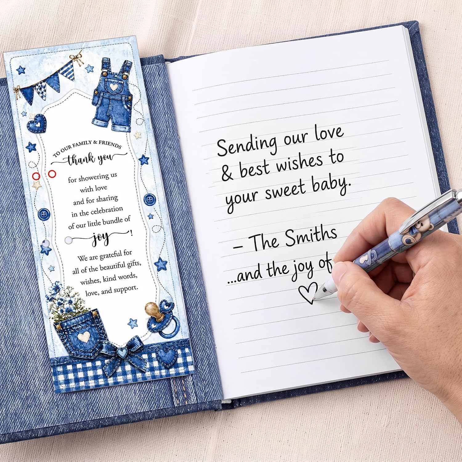 32 Sets Blue Jean Baby Shower Favor with Ballpoint Pen Card and Bag image 5