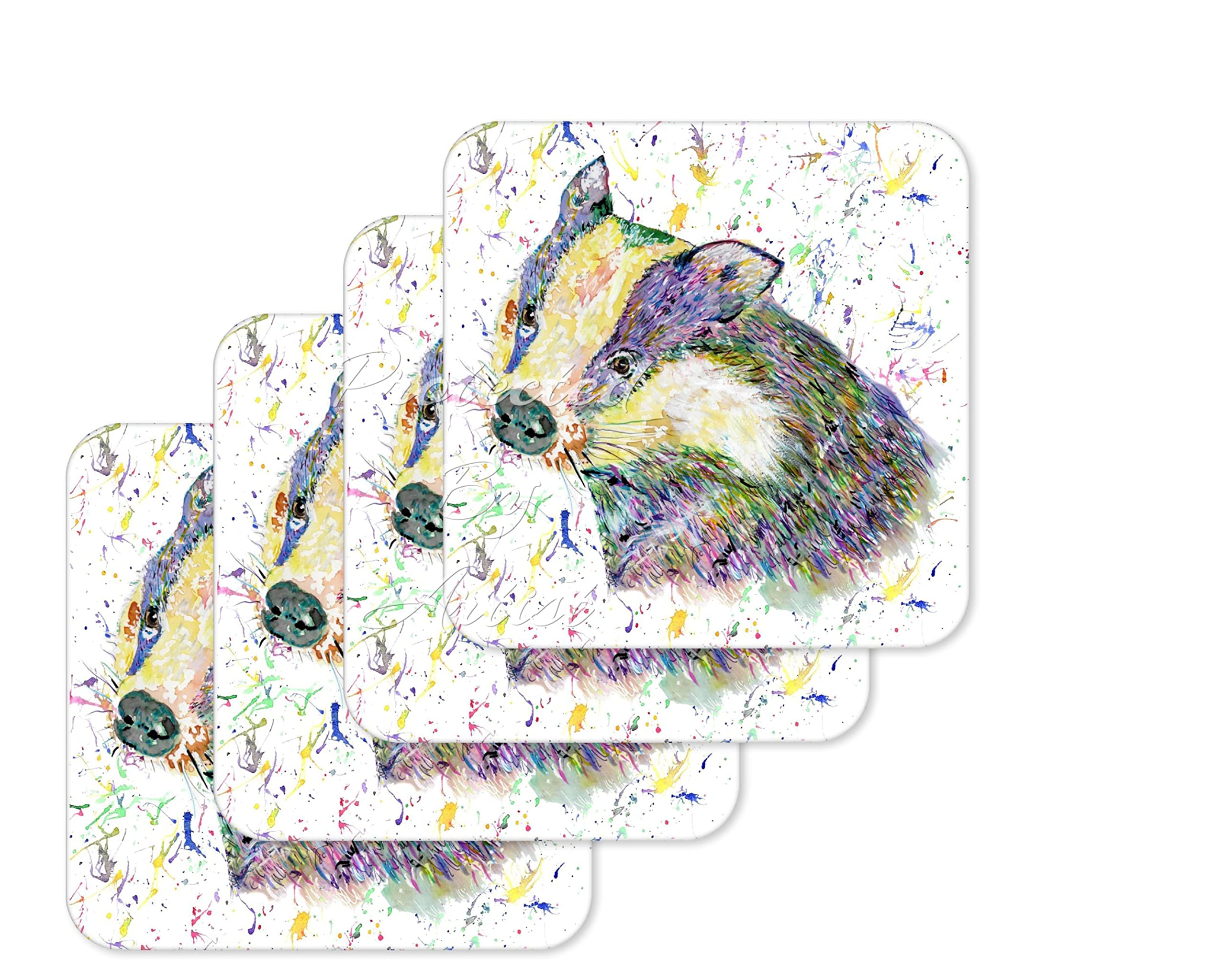 Coaster Badger British Wildlife Animals Coasters Watercolour Art Gift Work Office Dining Tea coffee (4)