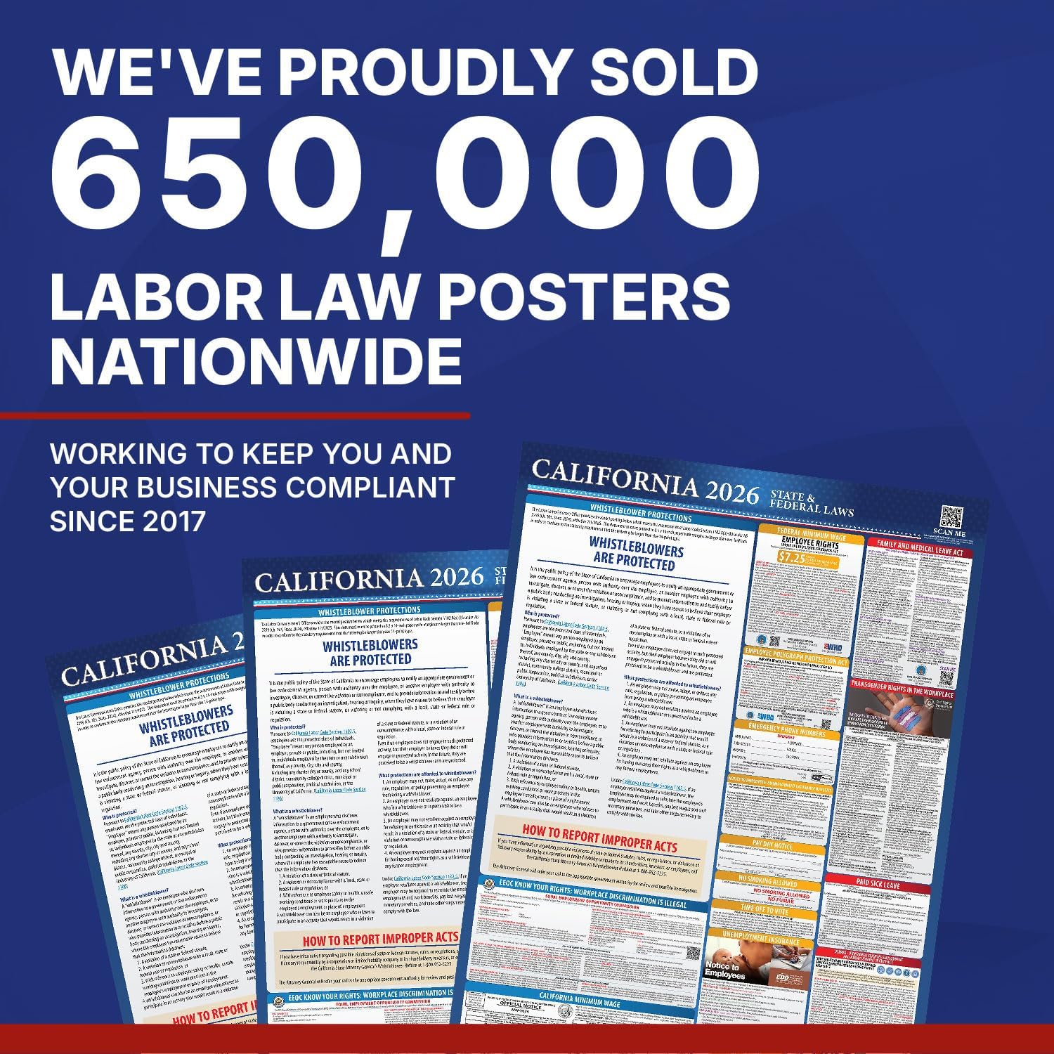 2026 California State and Federal Labor Law Poster - OSHA Workplace Compliant - Mandatory Regulations Posting for Employees -All-In-One Required Compliance Posting 17" x 40" Laminated (Heavy-Duty English)