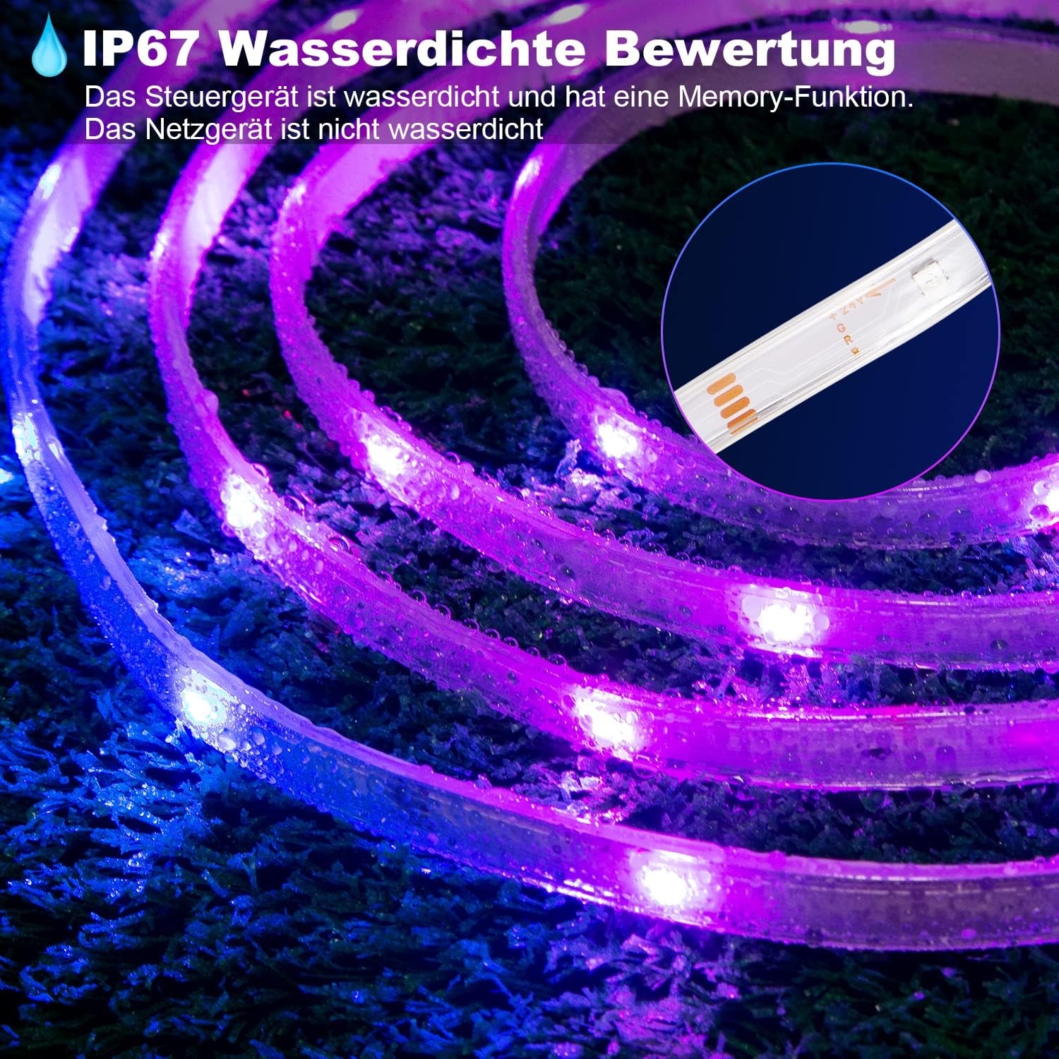 80M IP67 RGB LED Streifen Aussenbereich Wasserdicht, Bluetooth Outdoor LED Strip mit App, Remote und Music Sync, Lichtband Selbstklebend für Garten, Balkon, Terrasse, Festival (40M*2)