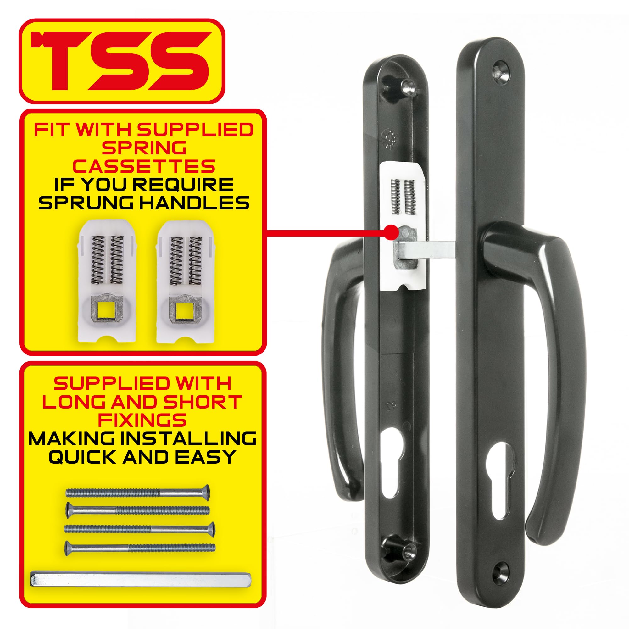 TSS UPVC Door Handle Set in Anthracite Grey, 92mm PZ (Centres), Lever/Lever, Screw to Screw 215mm with Backplate 246mm x 32mm - Image 4