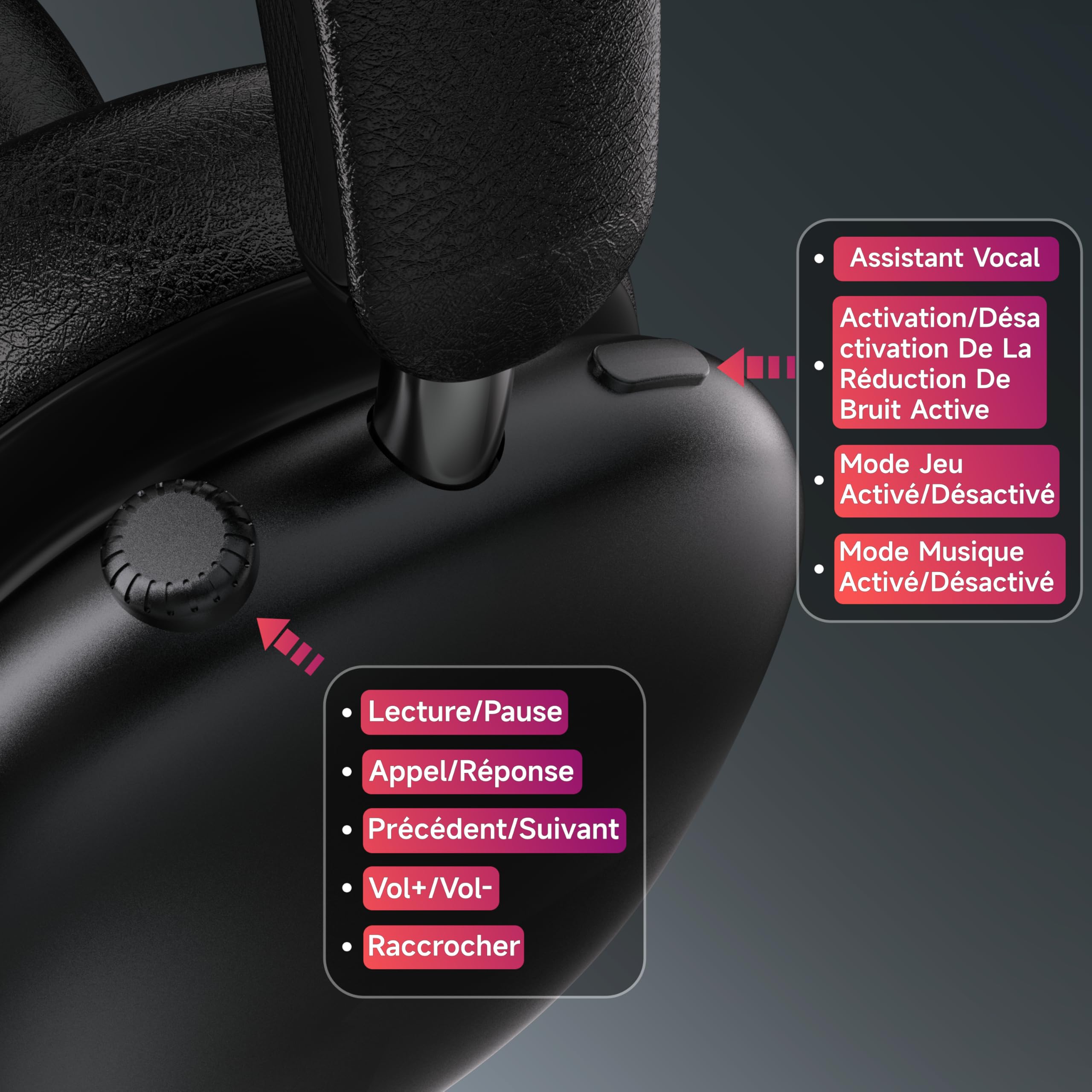 Freepods 120H Autonomie Casque Bluetooth ANC/ENC Réduction Active Bruit Pro, Casque sans Fil Over-Ear, Micro Intégré, USB-C, Appels/Voyage/Sport/Gym (Noir)