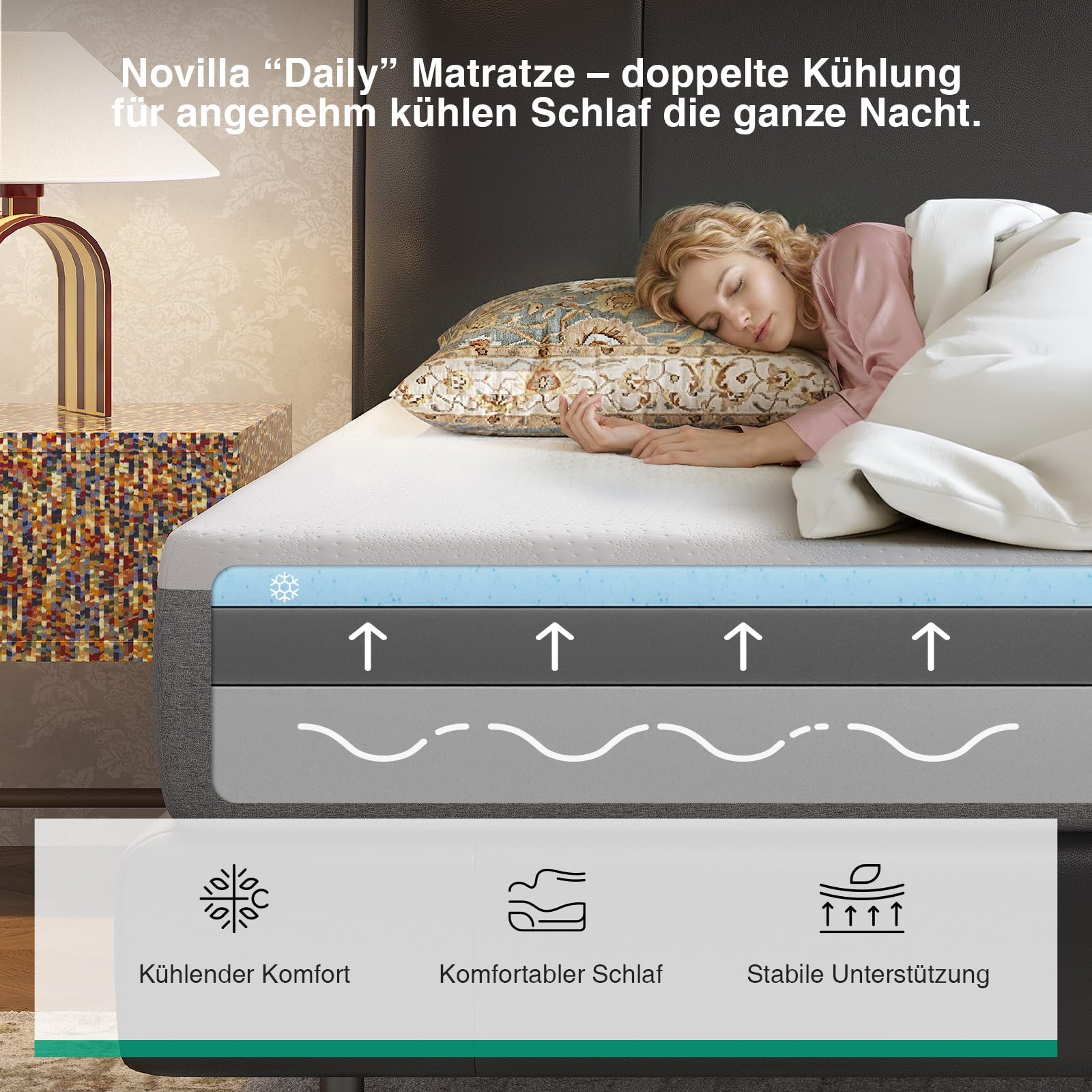 Novilla Matratze 180x200, Höhe 20 cm 7-Zonen Gel Memory Schaum Kaltschaummatratze für Jede Schlafposition, Härtegrad H3 Öko-Tex Zertifiziert, Atmungsaktive Rollmatratze mit Bezug abnehmbar & waschbar