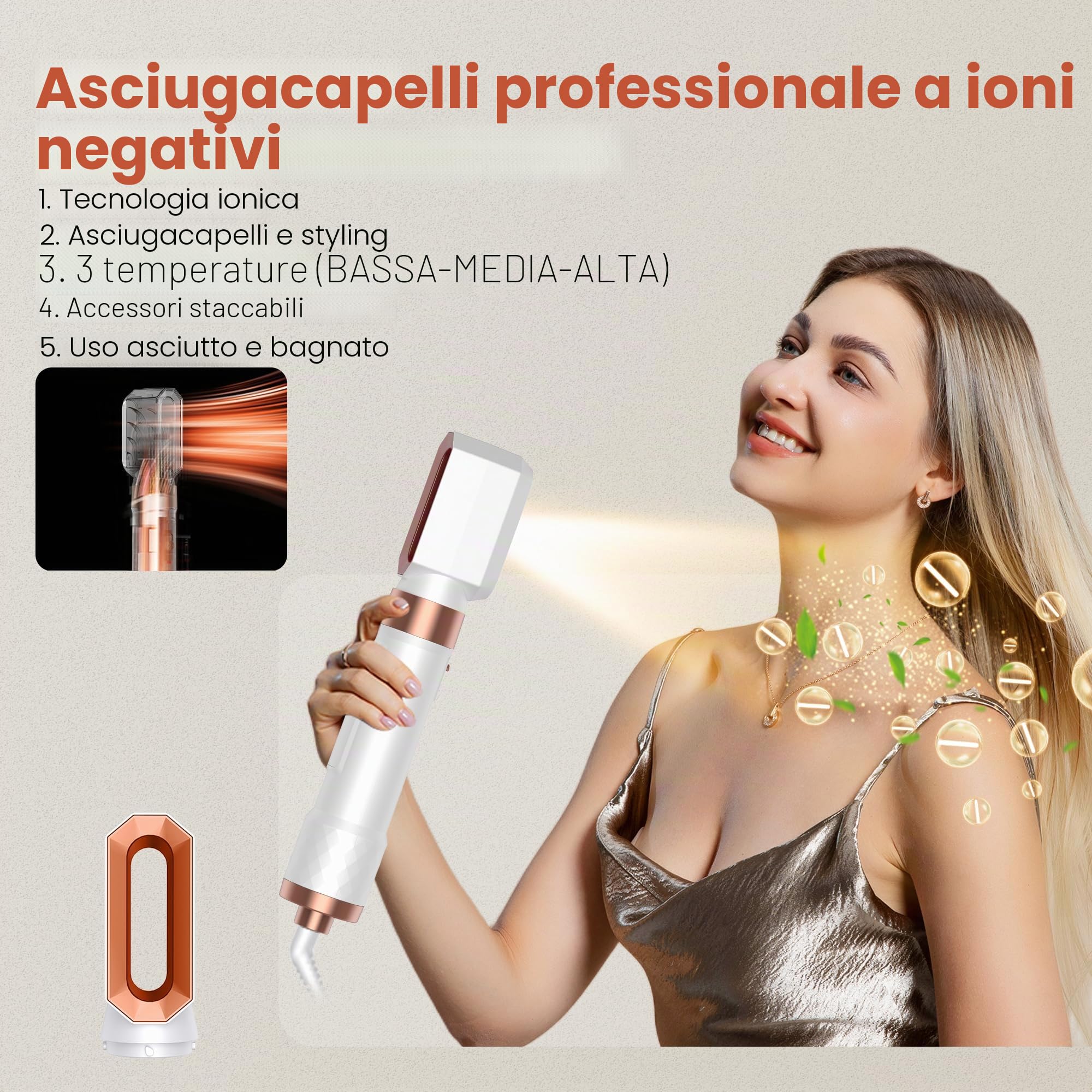 Asciugacapelli 5 in 1 Hair Styler, Air Styler Phone 5 in 1 Multifunzione Phon Capelli,Spazzola Asciugacapelli Per Dare Volume Ai Capelli, Lisciare, Arricciare, Ioni Air Curler Brush,Strumenti Capelli