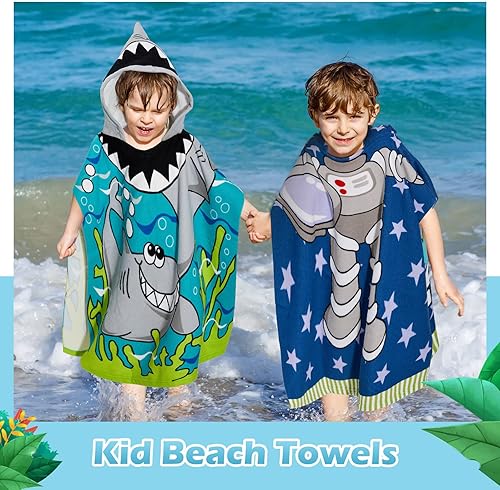 Miniatura 4 de Oudain 6 toallas con capucha para niños, toallas de baño con capucha de microfibra, toalla de playa para niños y niñas pequeños (47 x 24 pulgadas,