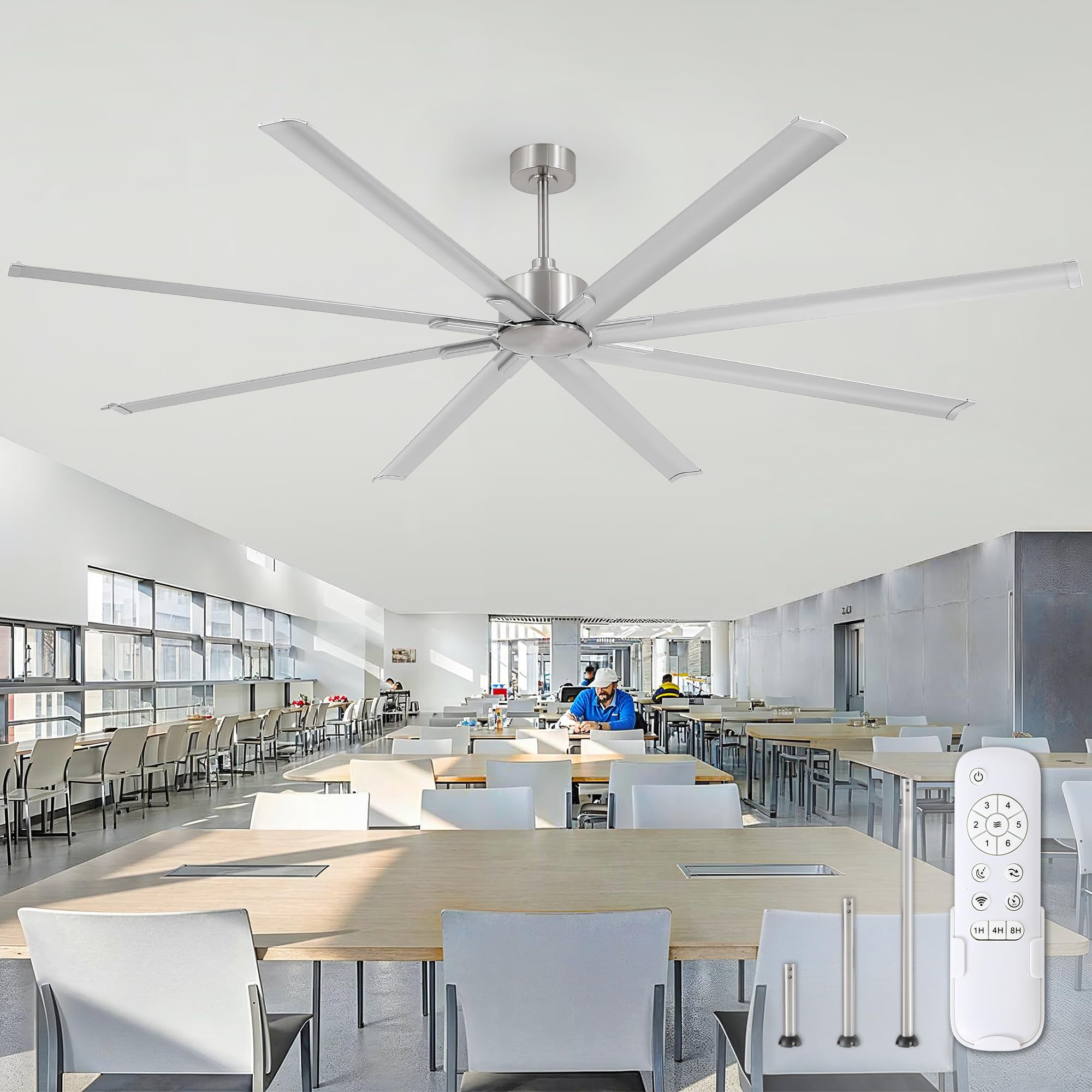 ZMISHIBO 96 Inch Ceiling Fans No Light, Large Industrial Ceiling Fan with 8 Aluminium Blades, Quiet DC Motor, 6 Speeds, Modern Ceiling Fan without