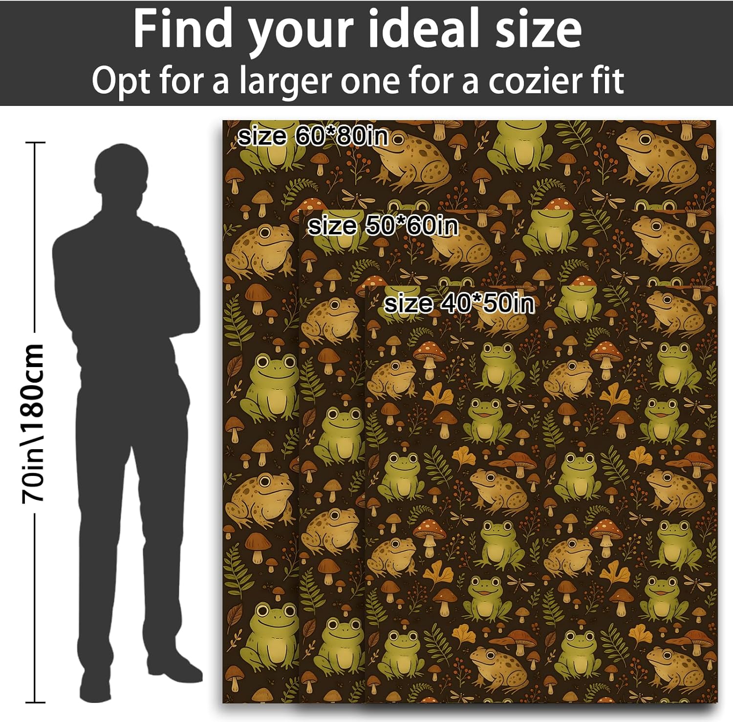 Cute Frog and Mushroom Fleece Blanket for Boys Girls Kids, Cozy Soft Woodland Amphibian Theme Blankets Gifts for Women, Adults, for Bedroom, Travel, Camping, Sofa, Room Decor 50x60 in