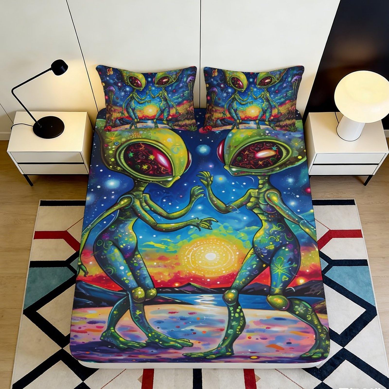 Pnayamiorkfel Style-3 3D Printed Alien Sunset Fitted Sheet Microfiber Soft Vibrant Fantasy Galaxy Mattress Cover Bedroom Dorm Decor 90X200x25cm