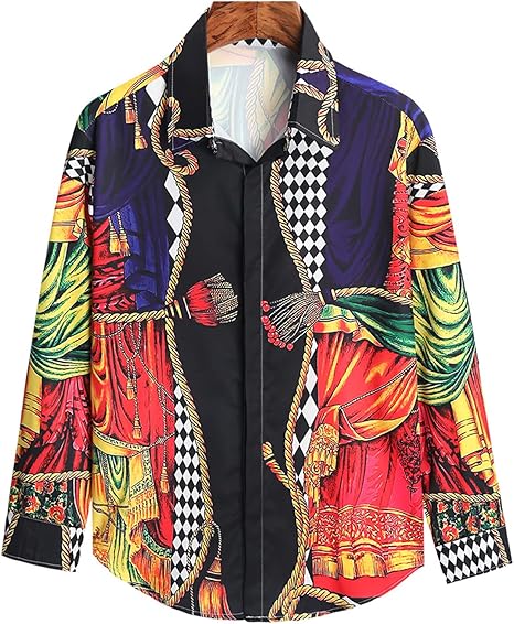 Amazon Co Jp 男性 メンズ スリムフィットスタンダードバージョン フォーマルシャツ ファッションクラシック ビジネスシャツ 長袖ボタン トップ カジュアルラペル 赤黒を印刷 服 ファッション小物